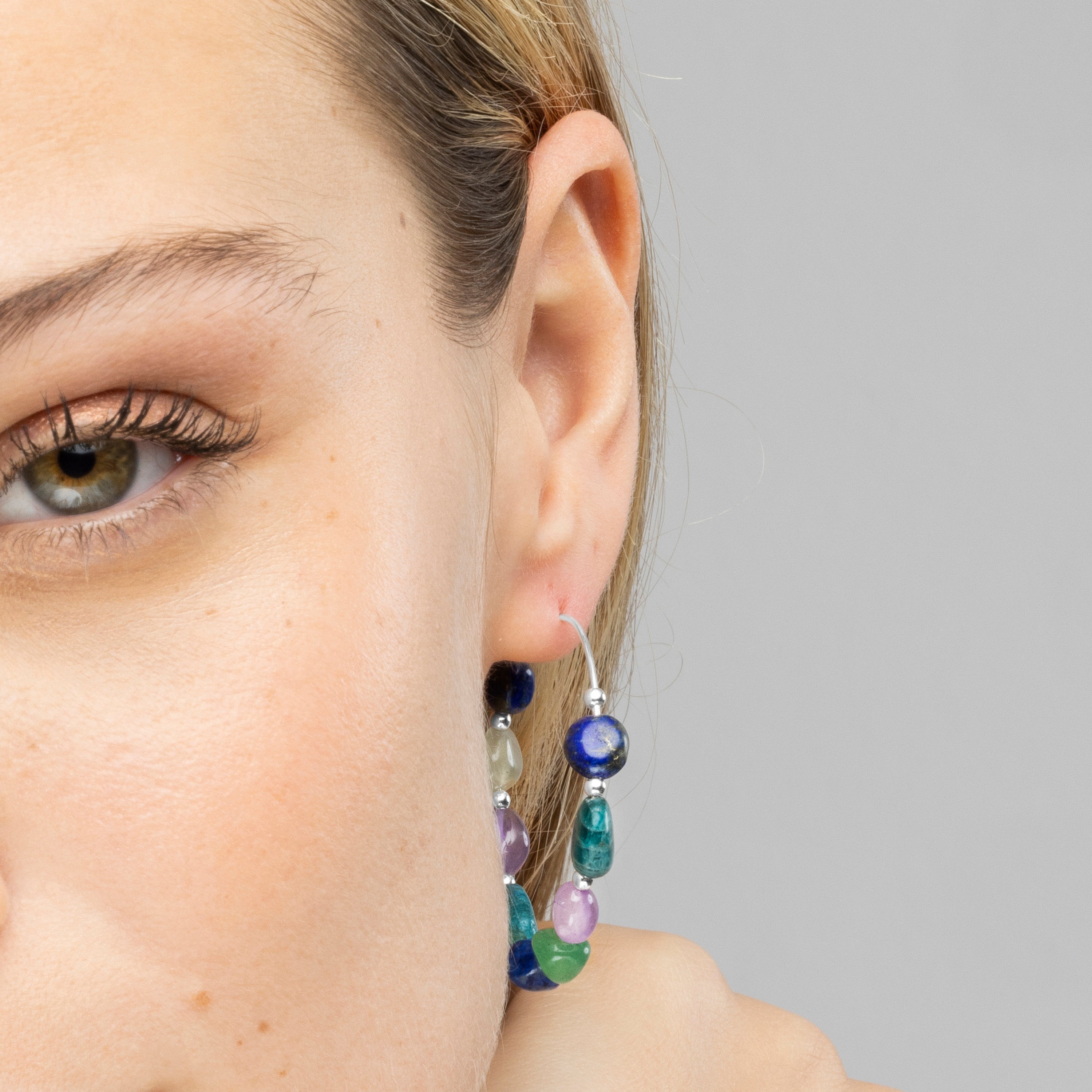 Silver finish earrings and Natural Amethyst - Umavi