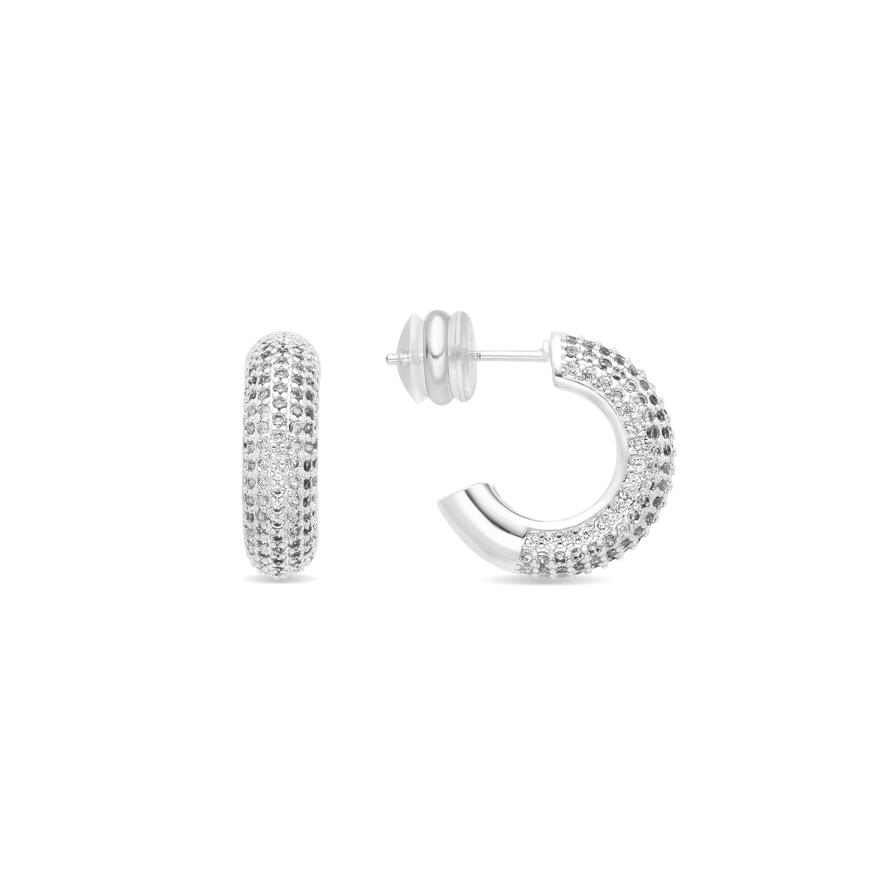 Boucles d'oreilles de 17mm de diamètre finition argent et zircon - Niras