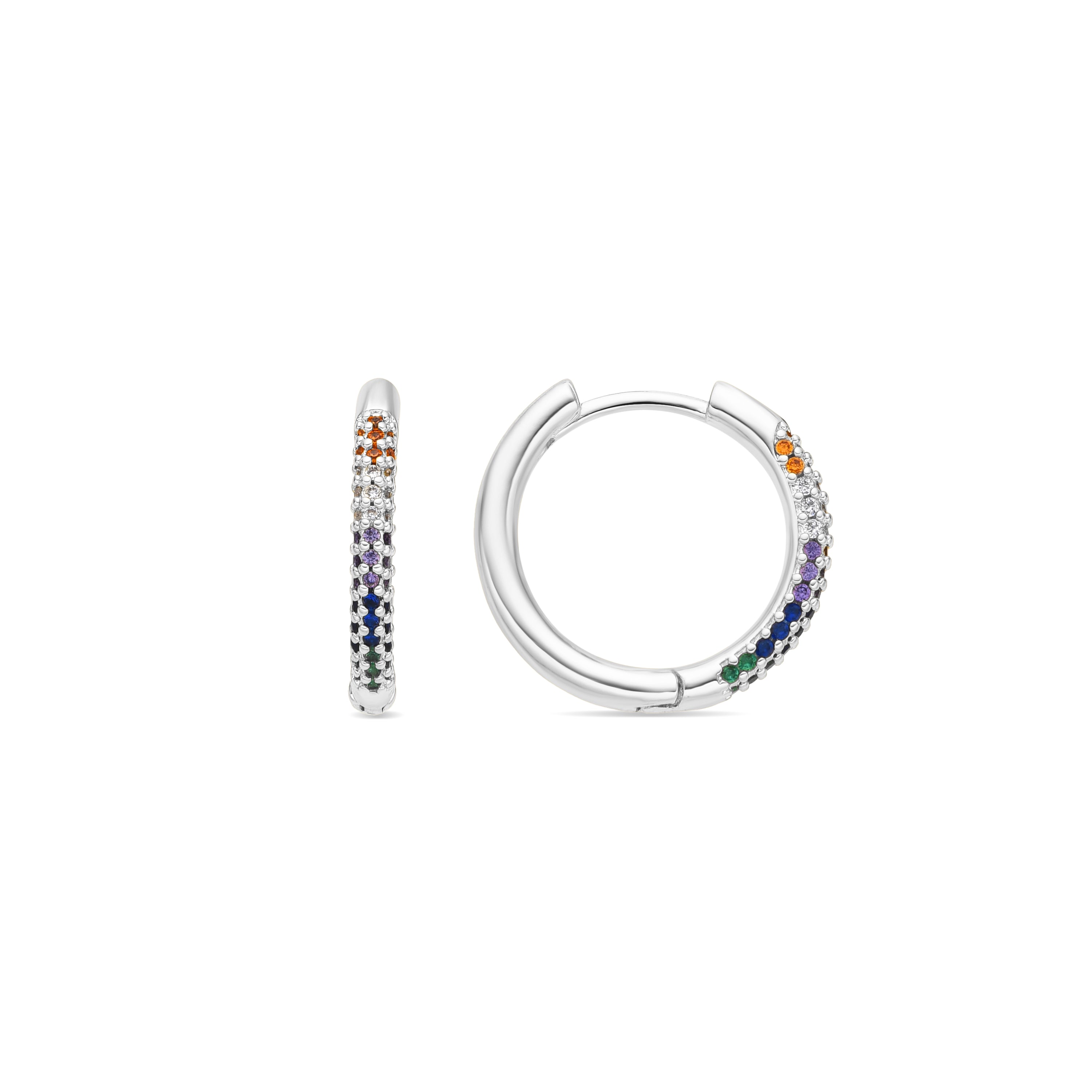 Pendientes de 15,5mm de diámetro acabado plata con circonita multicolor - Thybus