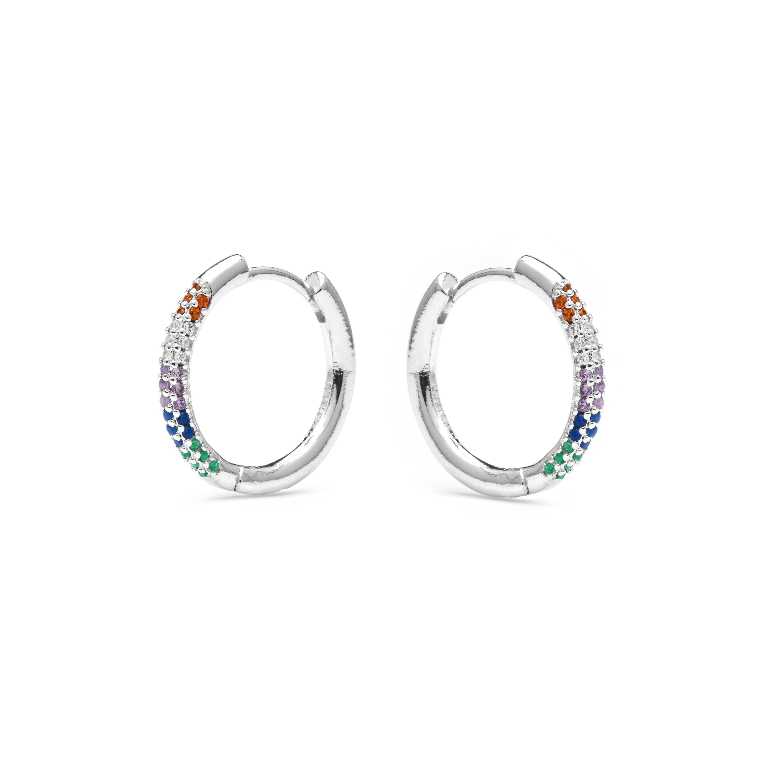 Pendientes de 15,5mm de diámetro acabado plata con circonita multicolor - Thybus