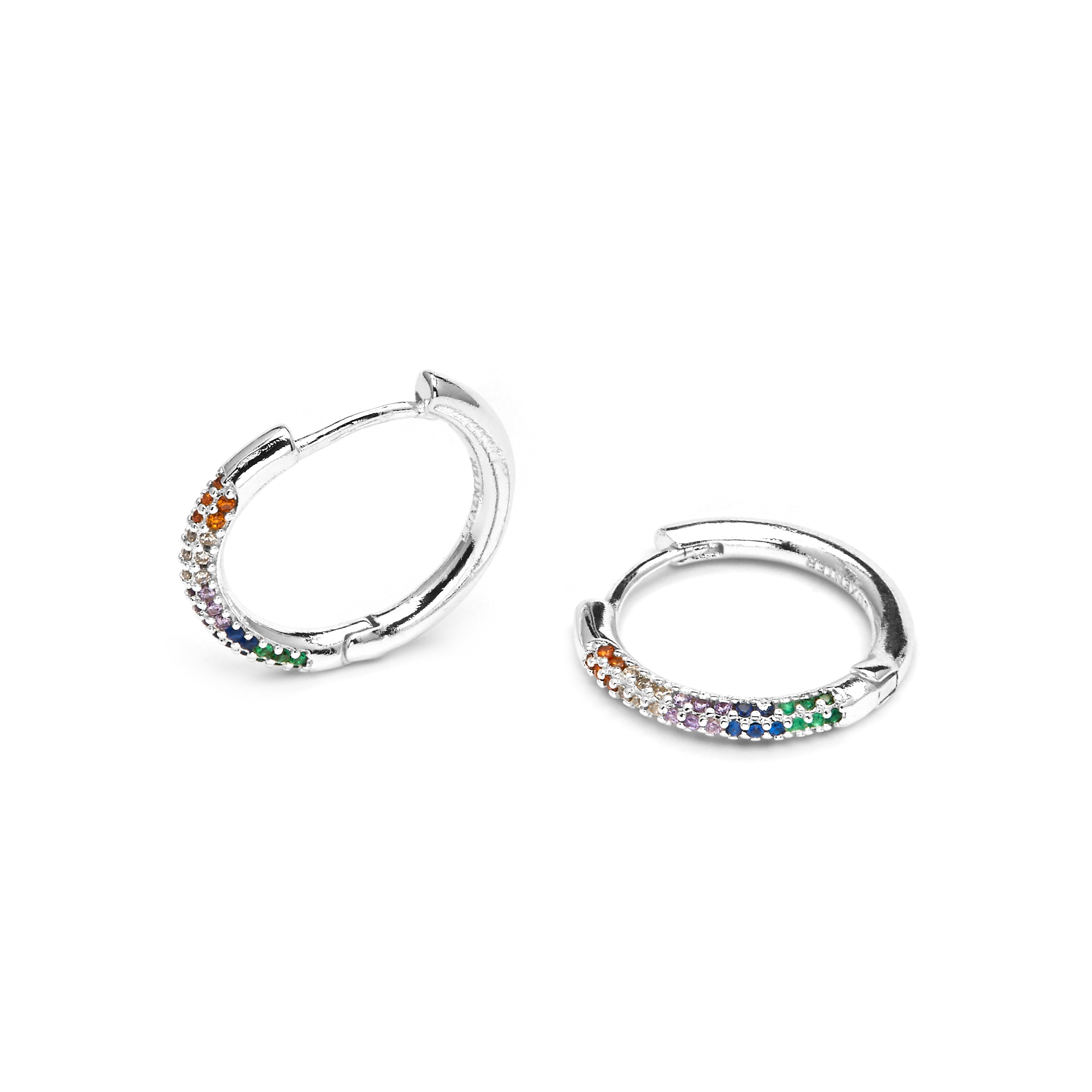 Pendientes de 15,5mm de diámetro acabado plata con circonita multicolor - Thybus