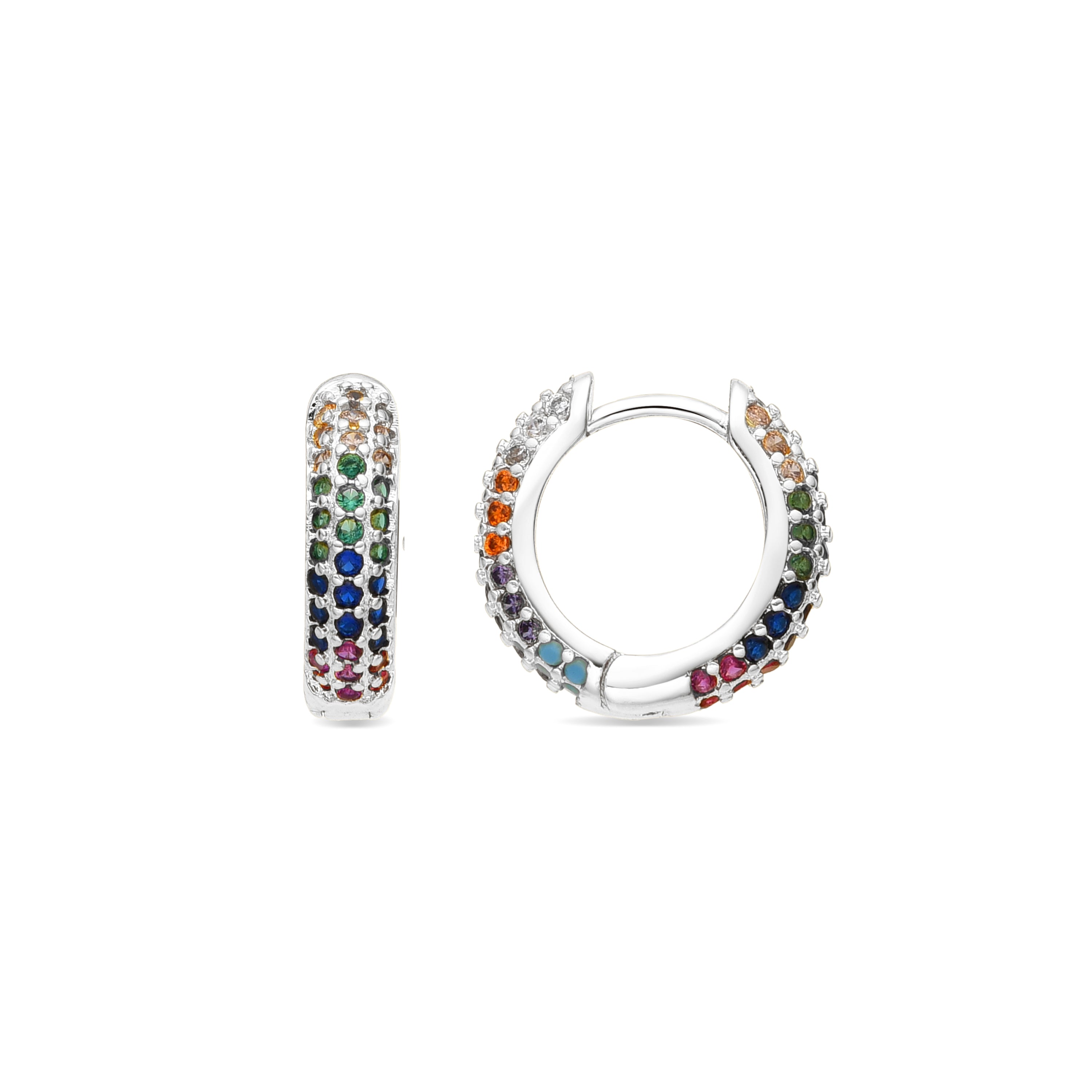 9mm diameter silver finish earrings with multicolor zirconia - Lesrat
