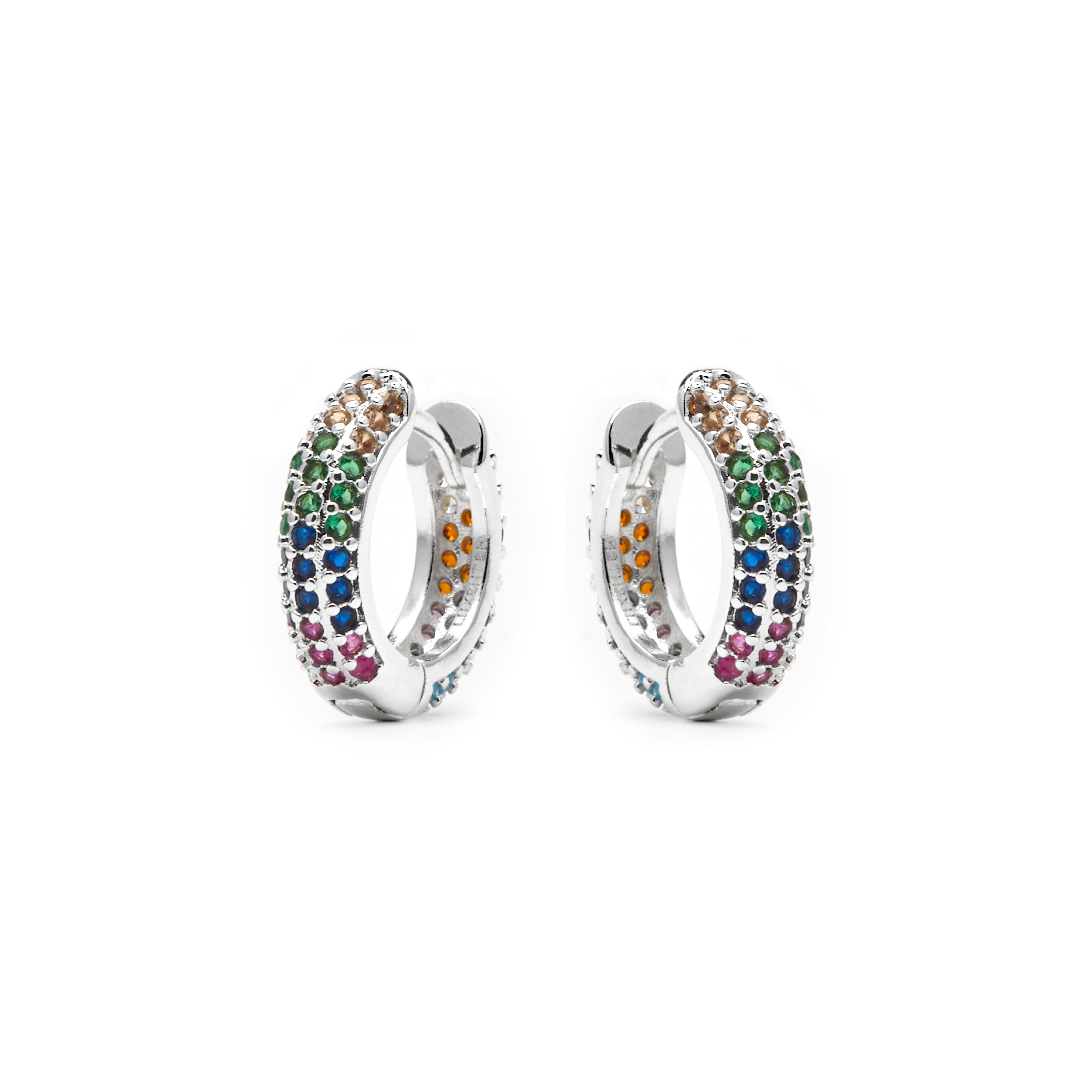 9mm diameter silver finish earrings with multicolor zirconia - Lesrat