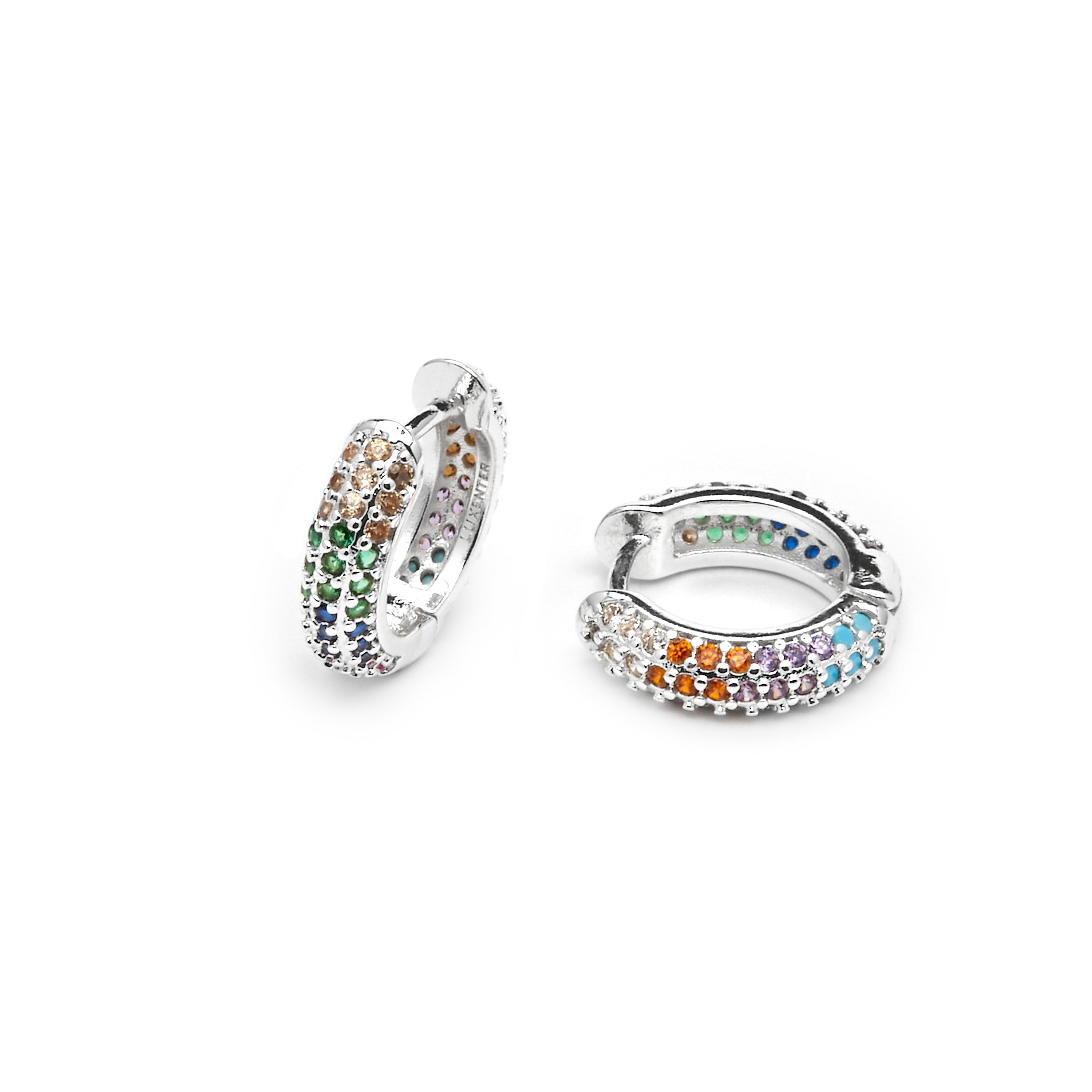 9mm diameter silver finish earrings with multicolor zirconia - Lesrat