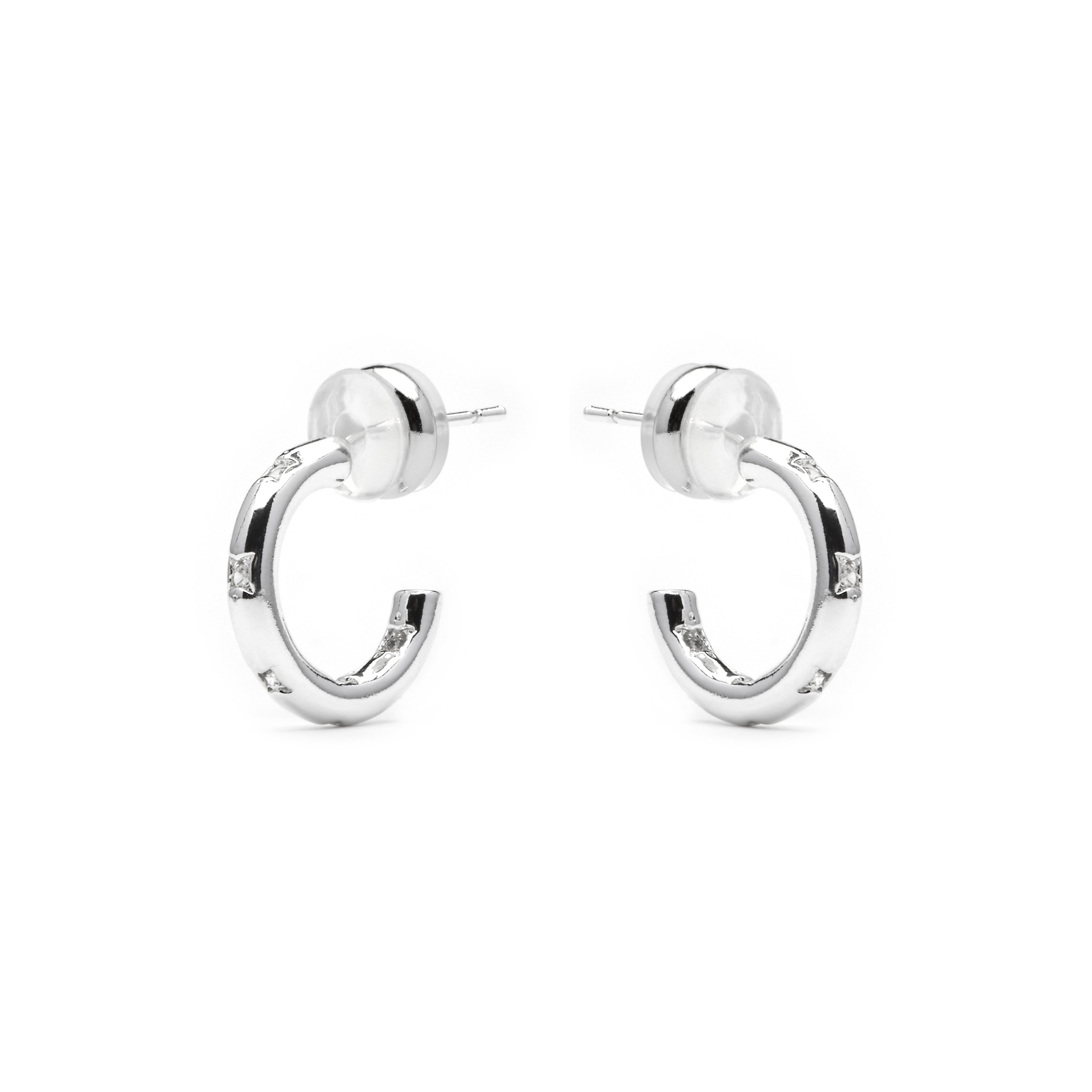 Boucles d'oreilles de 14,5mm de diamètre finition argent et zircon - Sisah