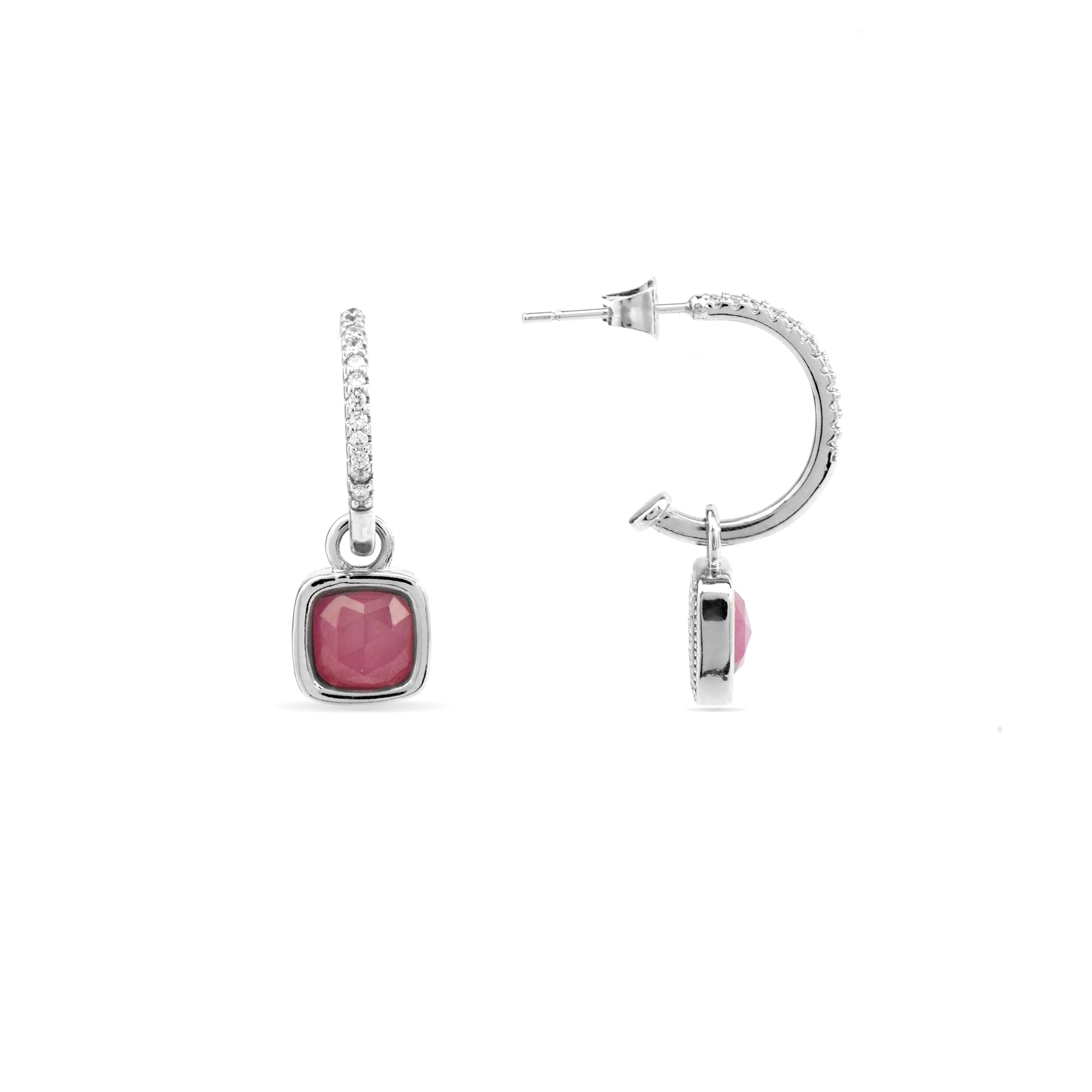 Boucles d'oreilles en coton rose finition rhodium - Khan