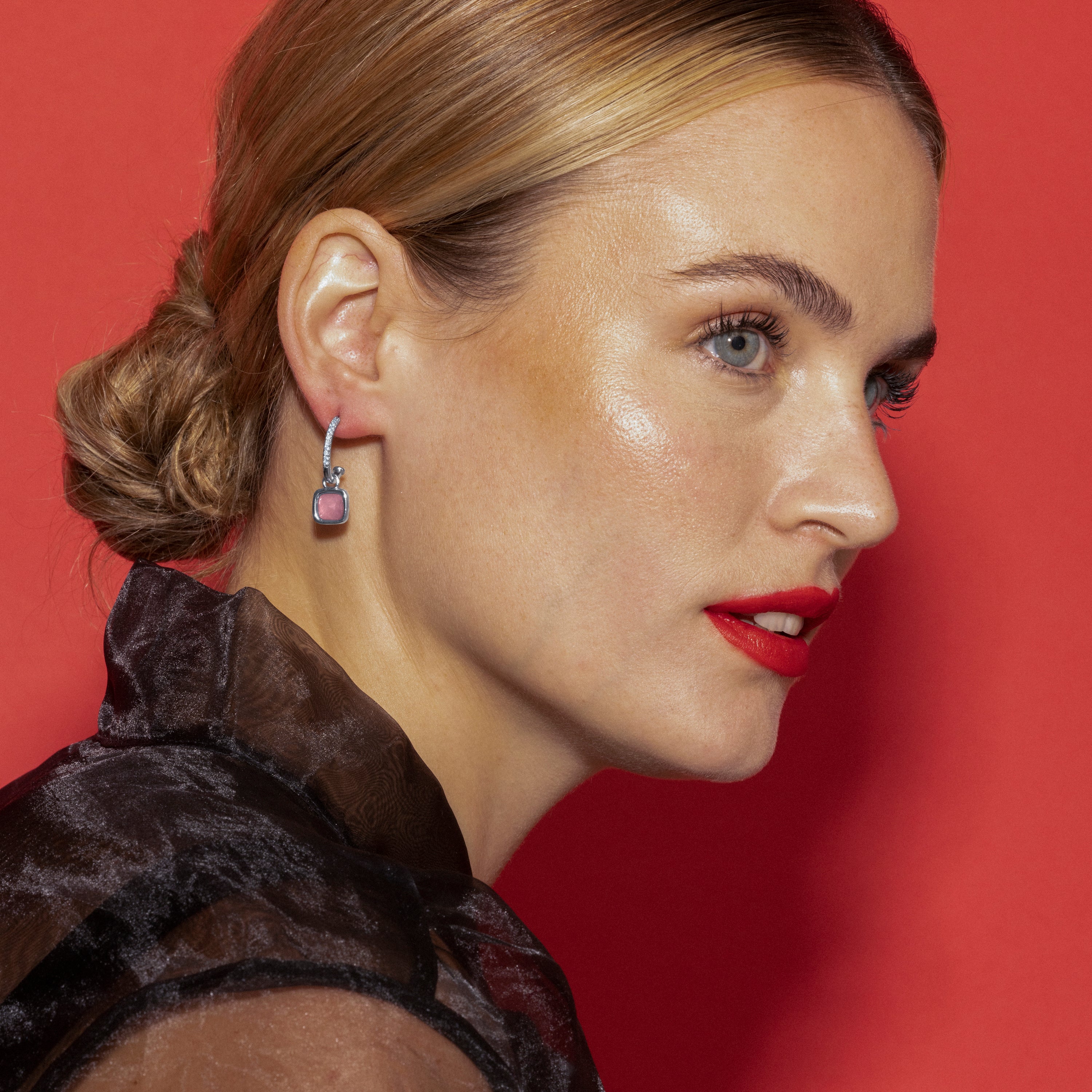 Boucles d'oreilles en coton rose finition rhodium - Khan