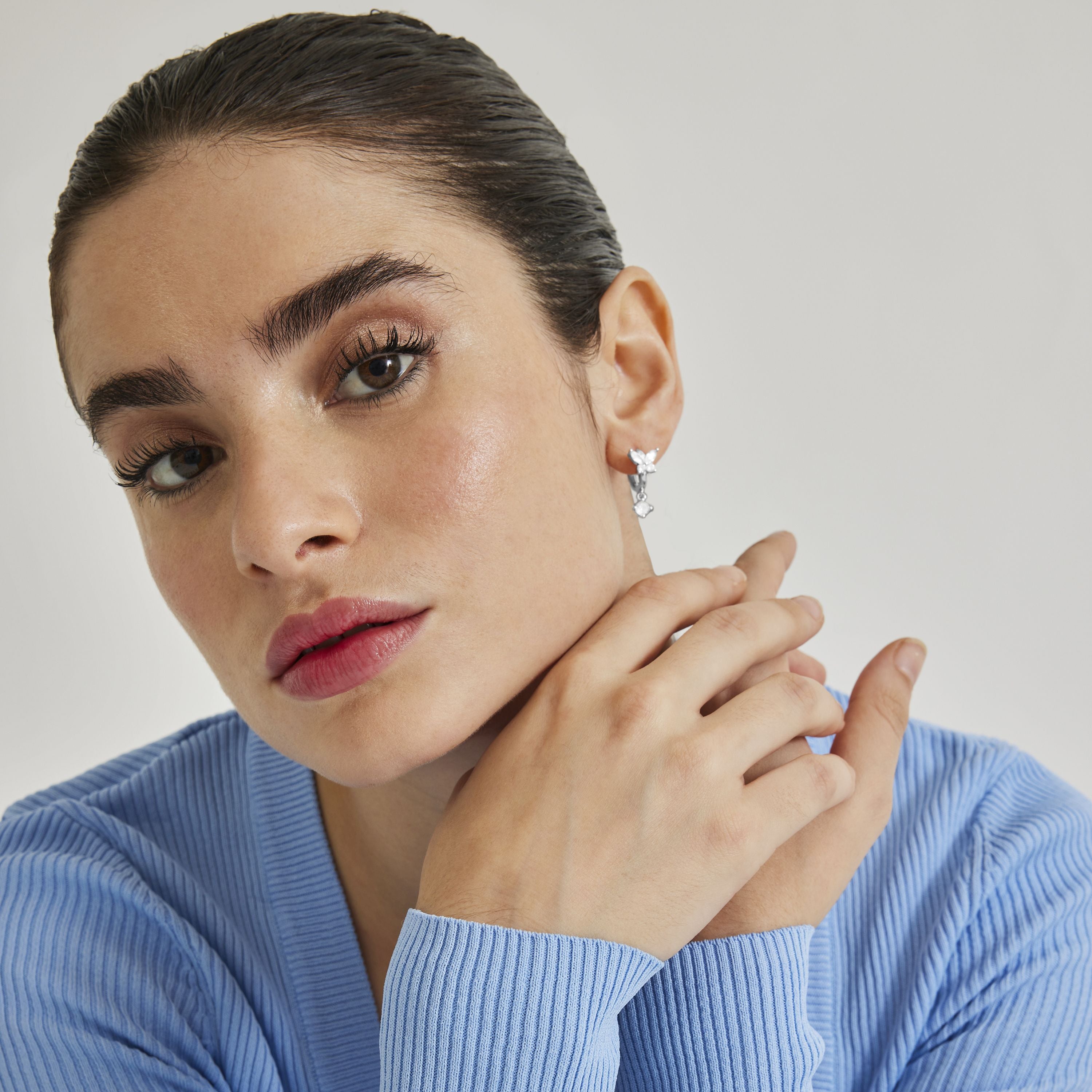 Bright Zirconia Earrings with Rhodium Finish - Rakga