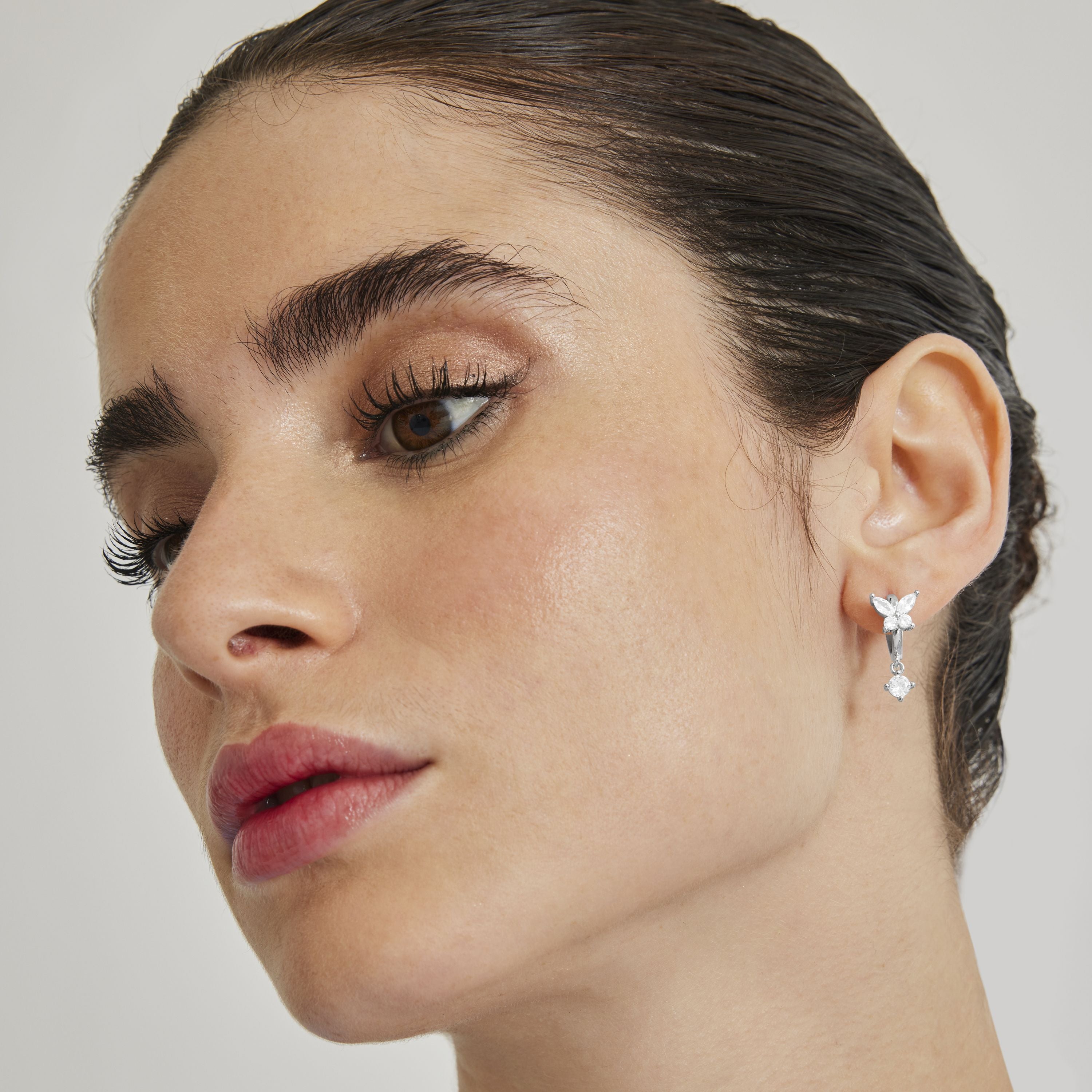 Bright Zirconia Earrings with Rhodium Finish - Rakga