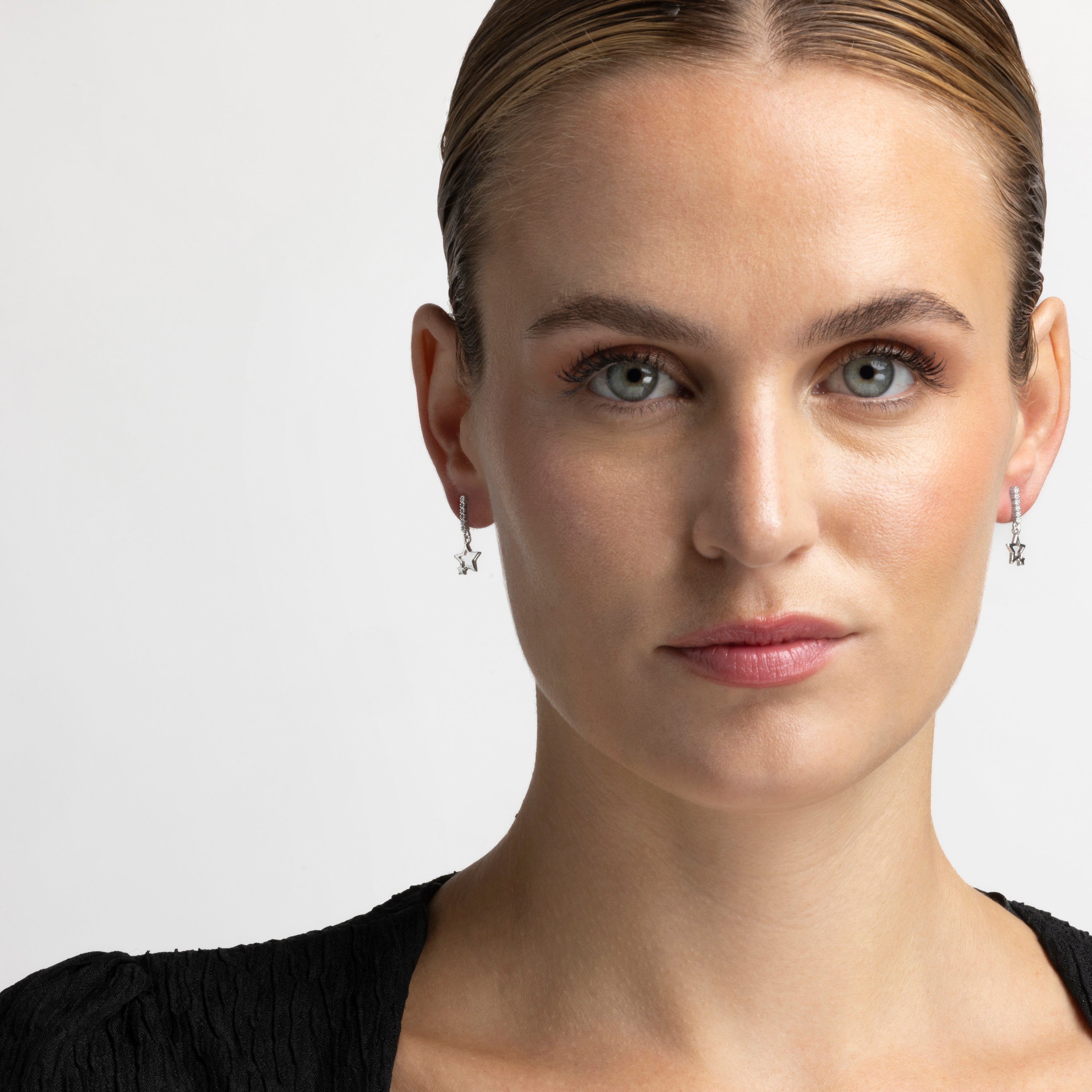Boucles d'oreilles en zircon brillant finition rhodium - Yasio