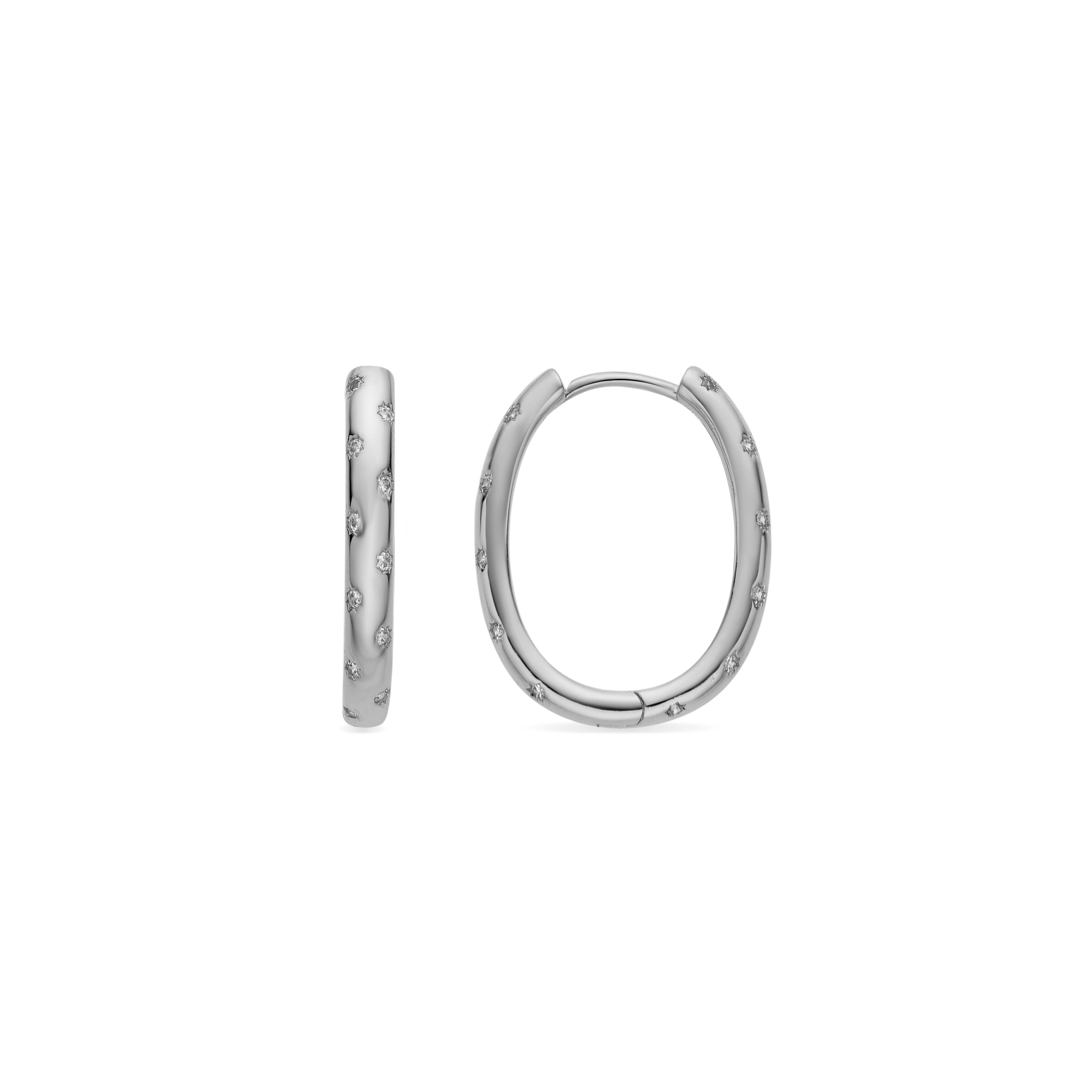 Ohrringe mit 15mm Durchmesser mit Zirkonia, Silber-Finish - Dinlah