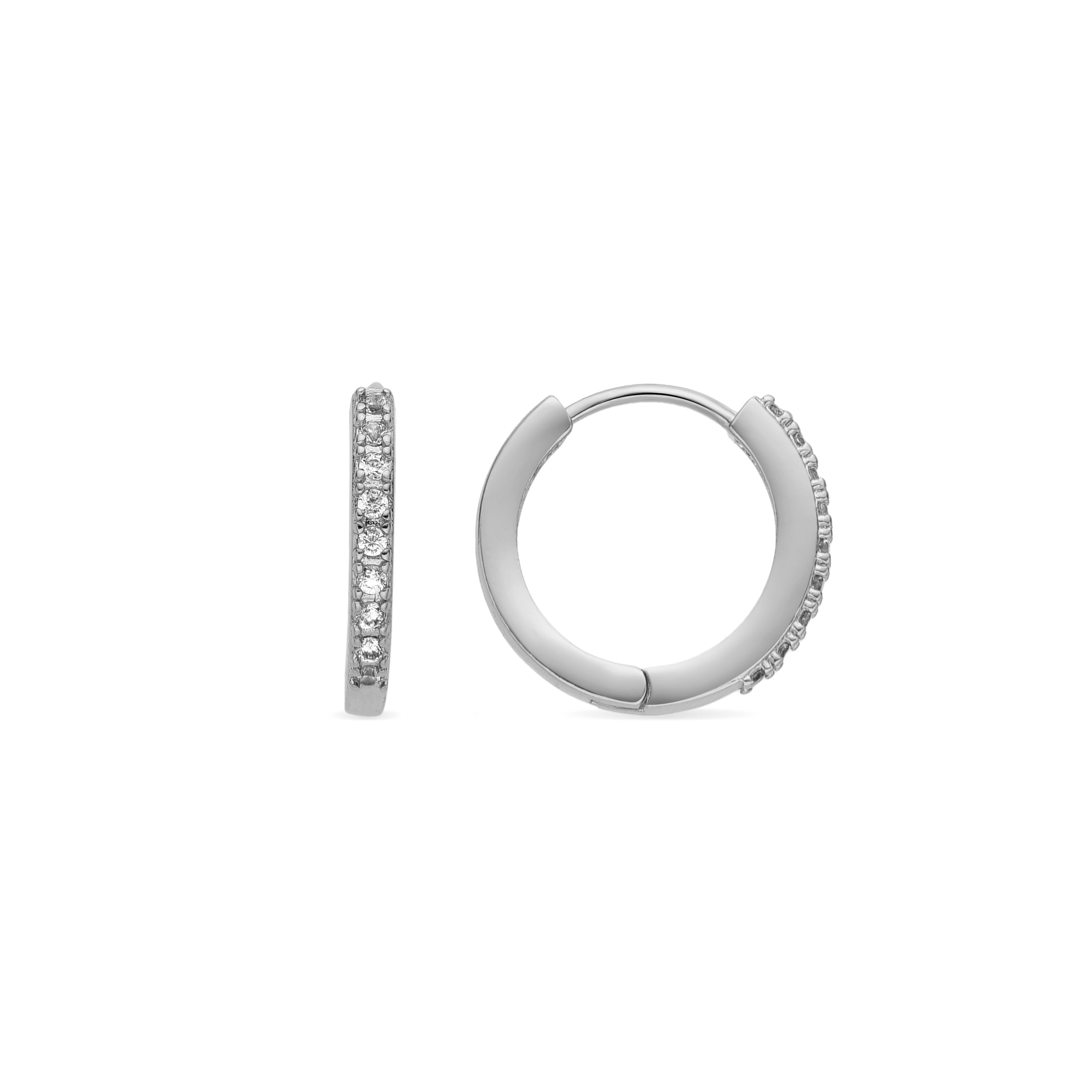 12mm diameter earrings with silver finish cubic zirconia - Kadin
