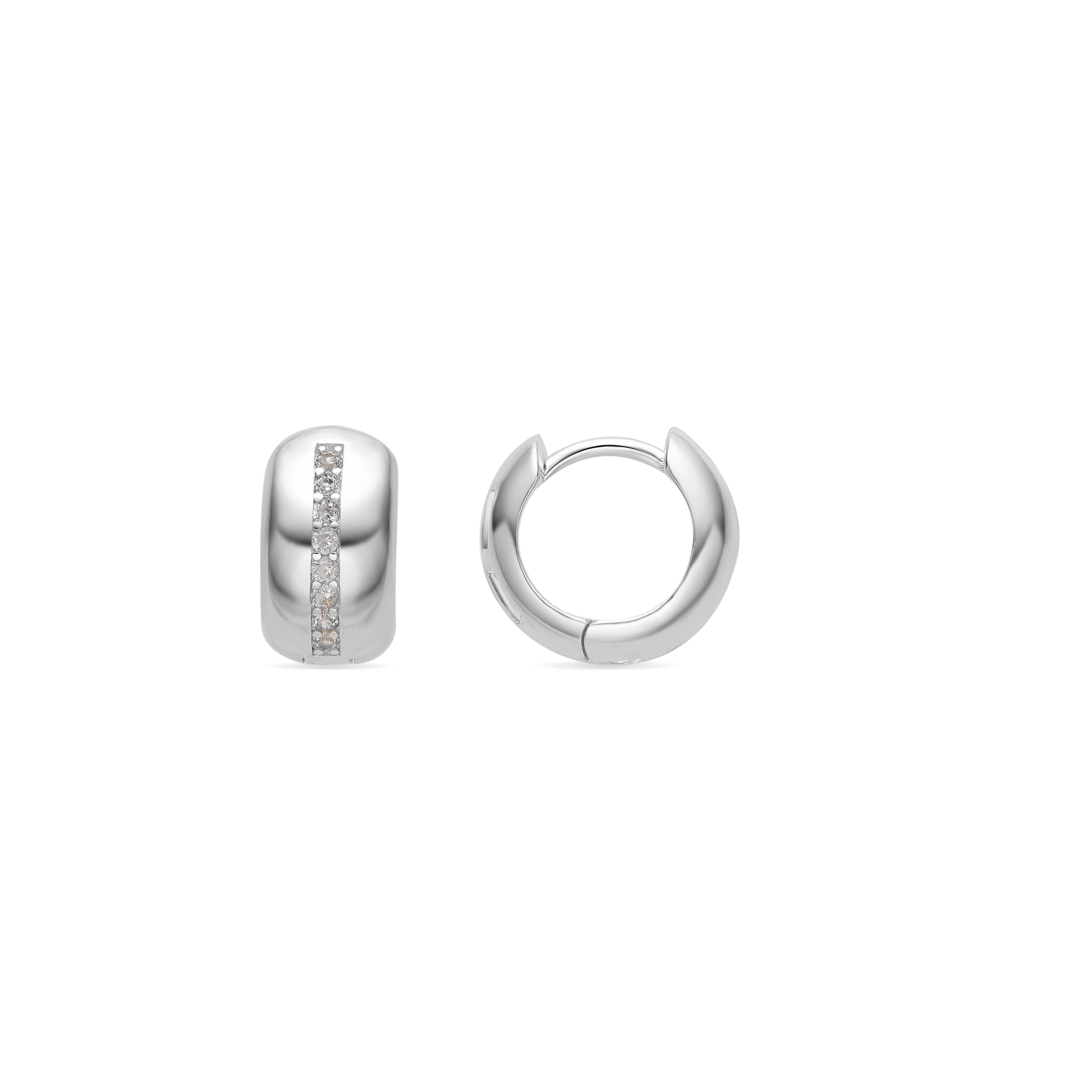9mm diameter earrings with silver finish cubic zirconia - Shio