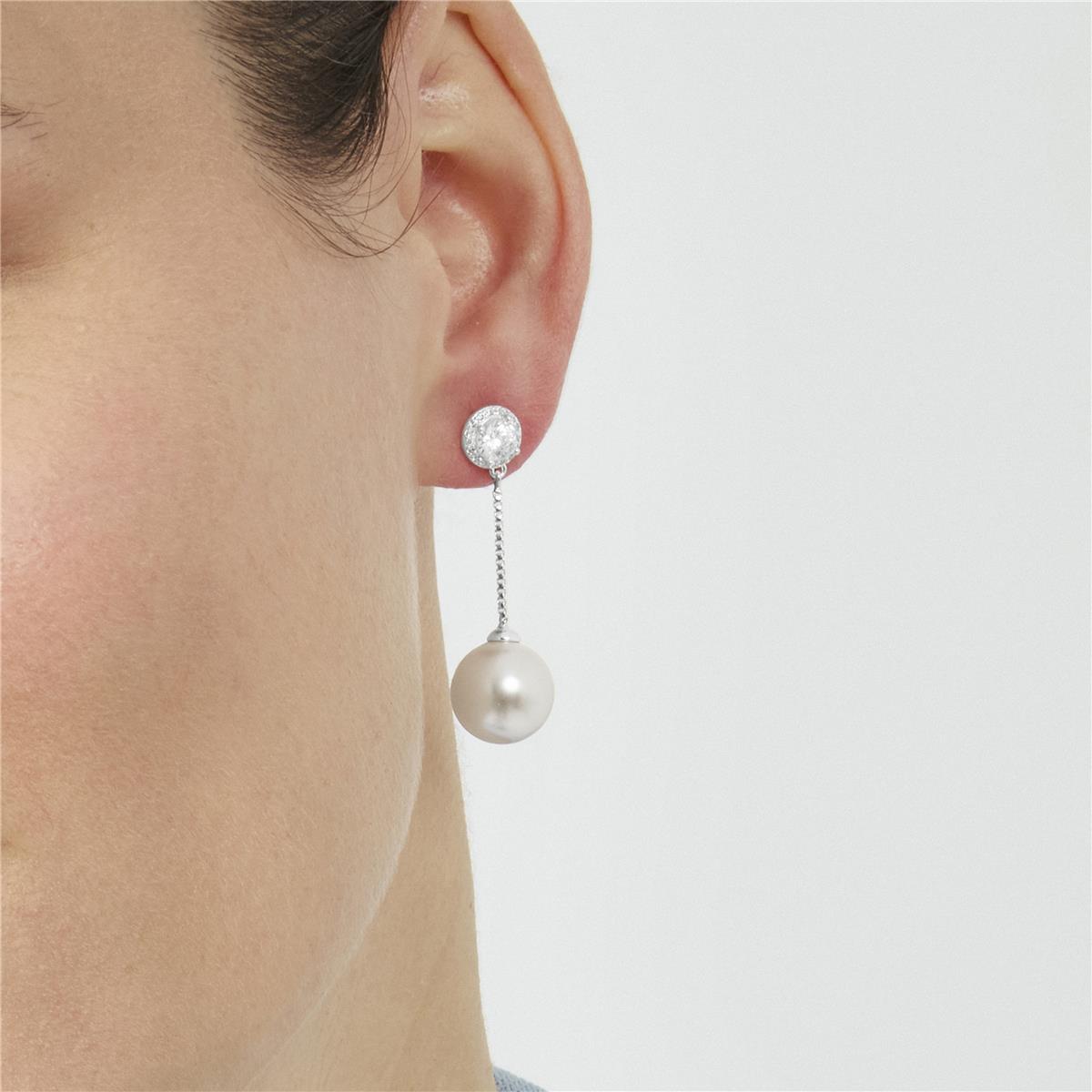Orecchini con Perla Bianca Finitura in Argento - Calgio