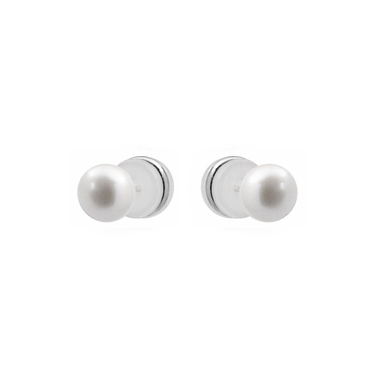 White Pearl Earrings with Silver Finish - Yairak