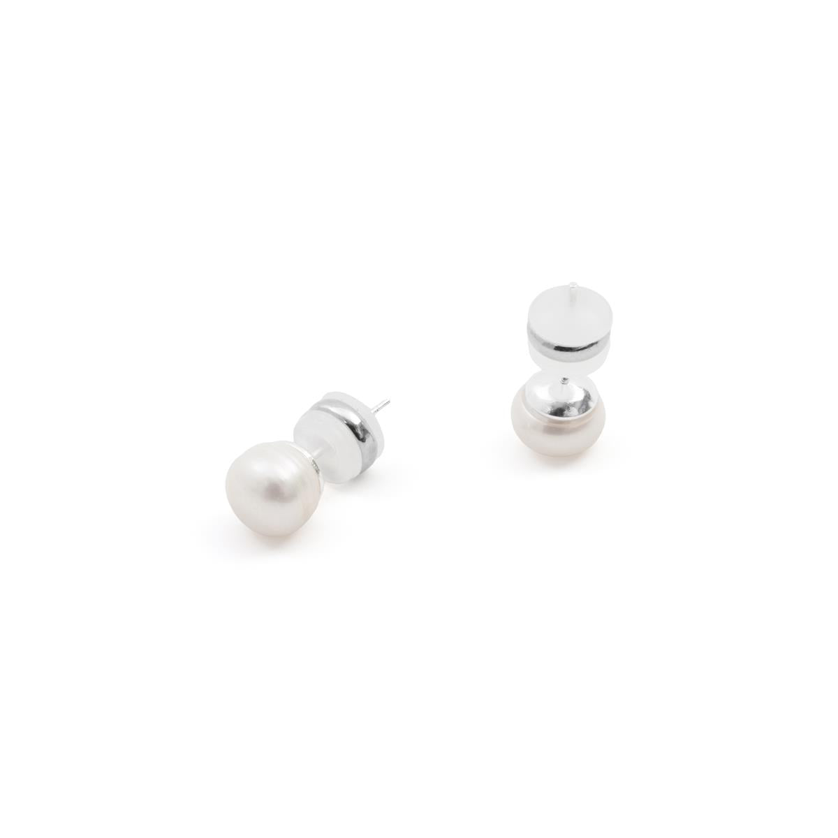 White Pearl Earrings with Silver Finish - Yairak
