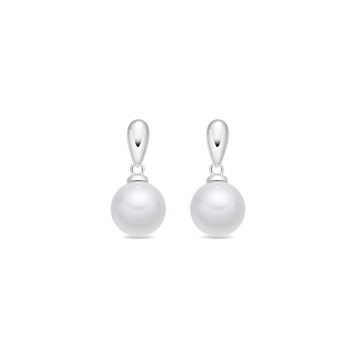 Pendientes de Perla Blanca Acabado En Plata - Mobe