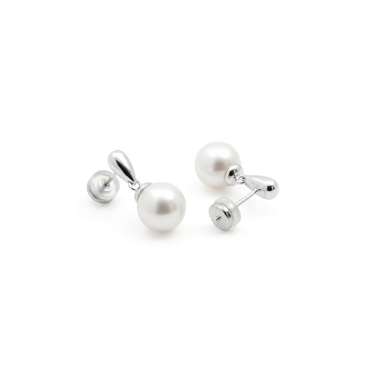 Pendientes de Perla Blanca Acabado En Plata - Mobe