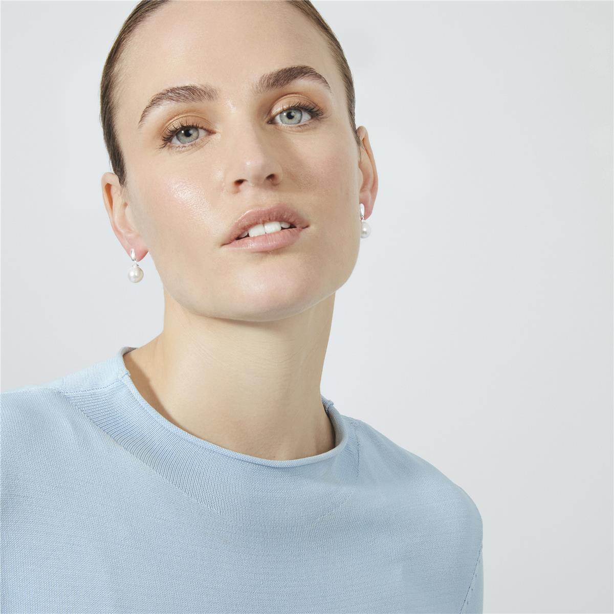 Pendientes de Perla Blanca Acabado En Plata - Mobe