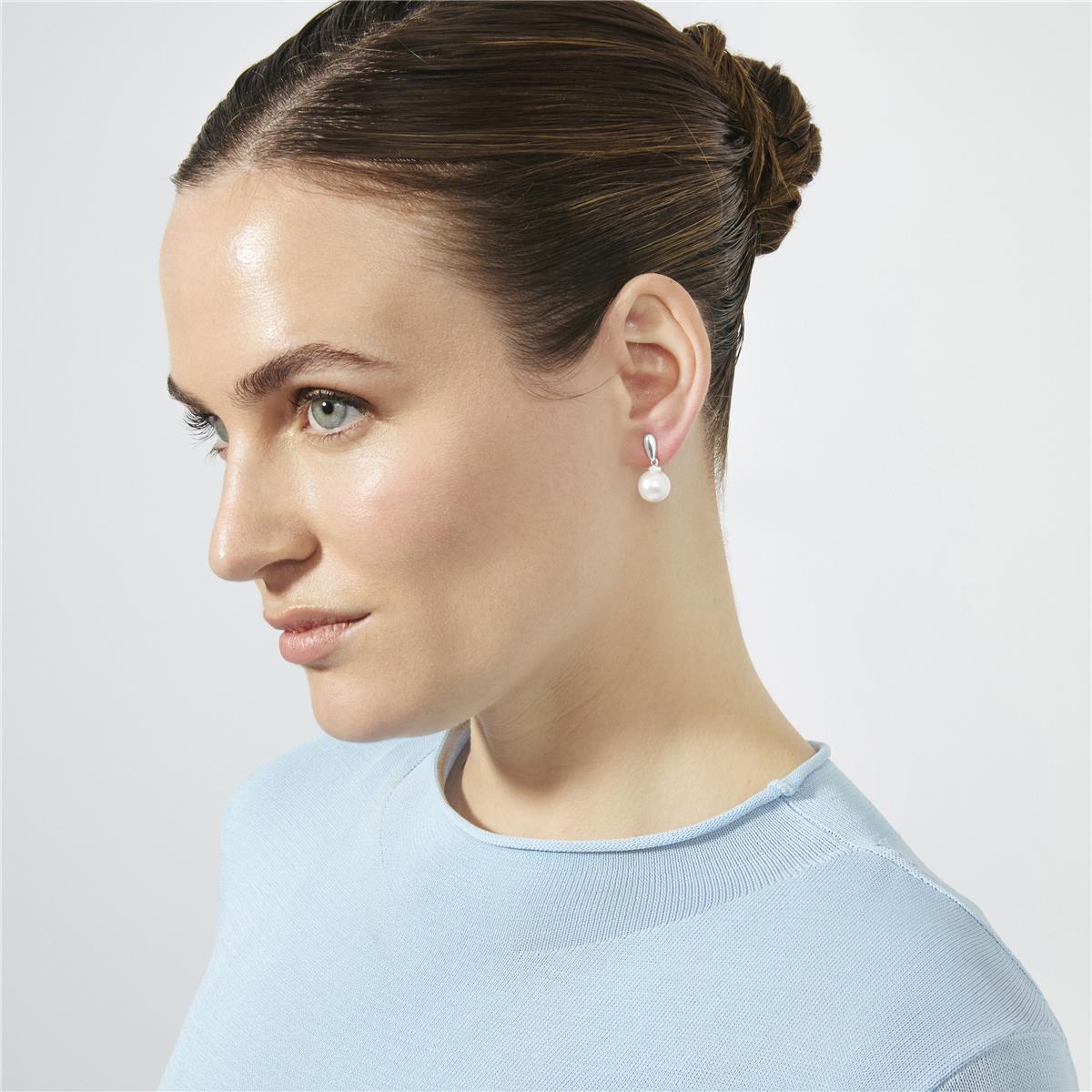 Pendientes de Perla Blanca Acabado En Plata - Mobe