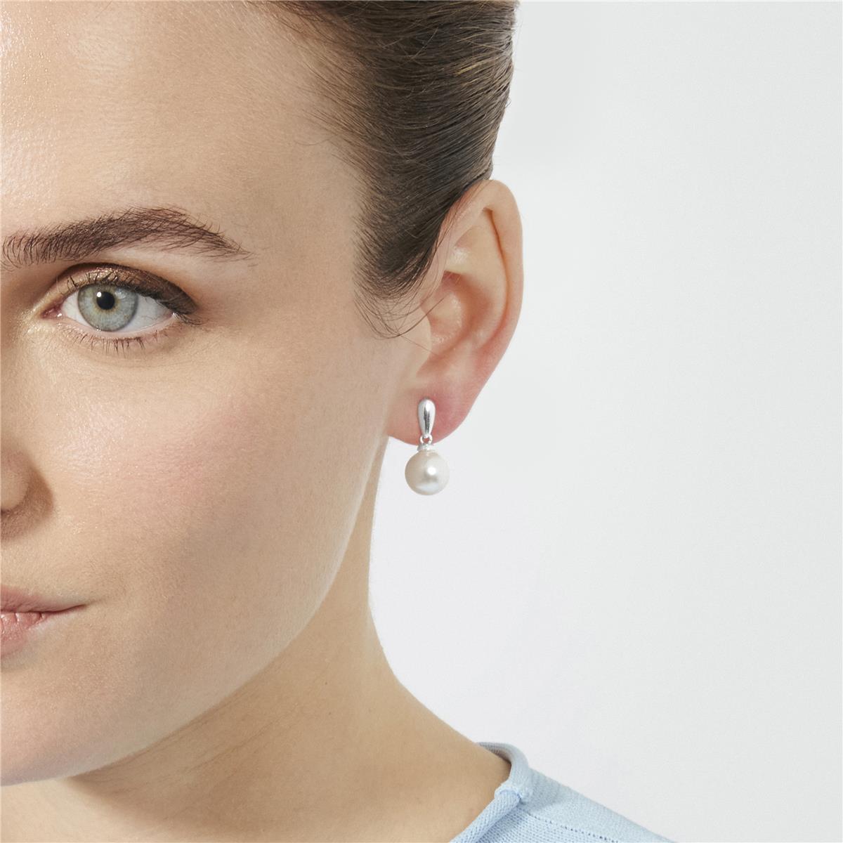 Pendientes de Perla Blanca Acabado En Plata - Mobe