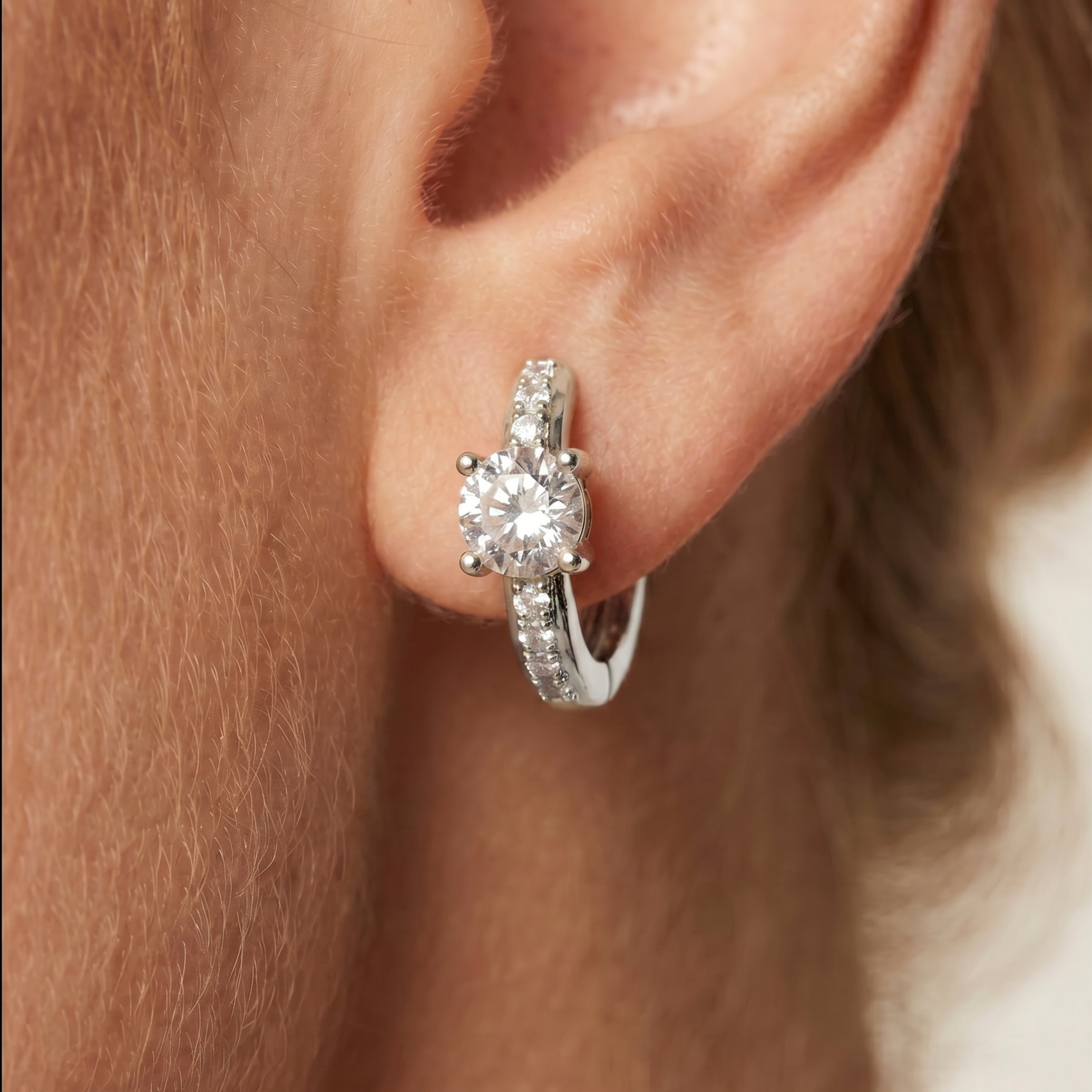 Brilliant Zirconia Earrings Silver Finish - Thorn