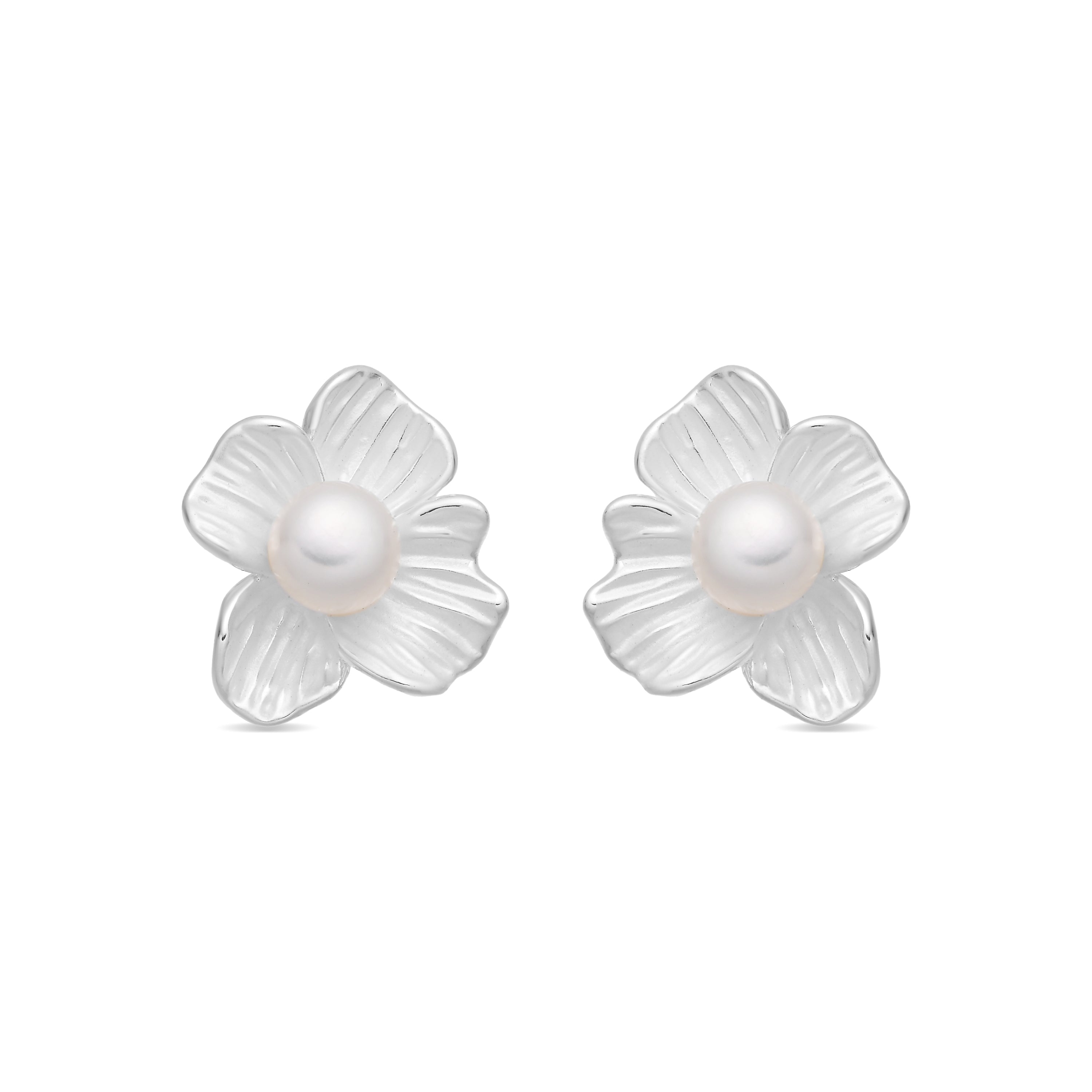 White Pearl Earrings with Silver Finish - Efald