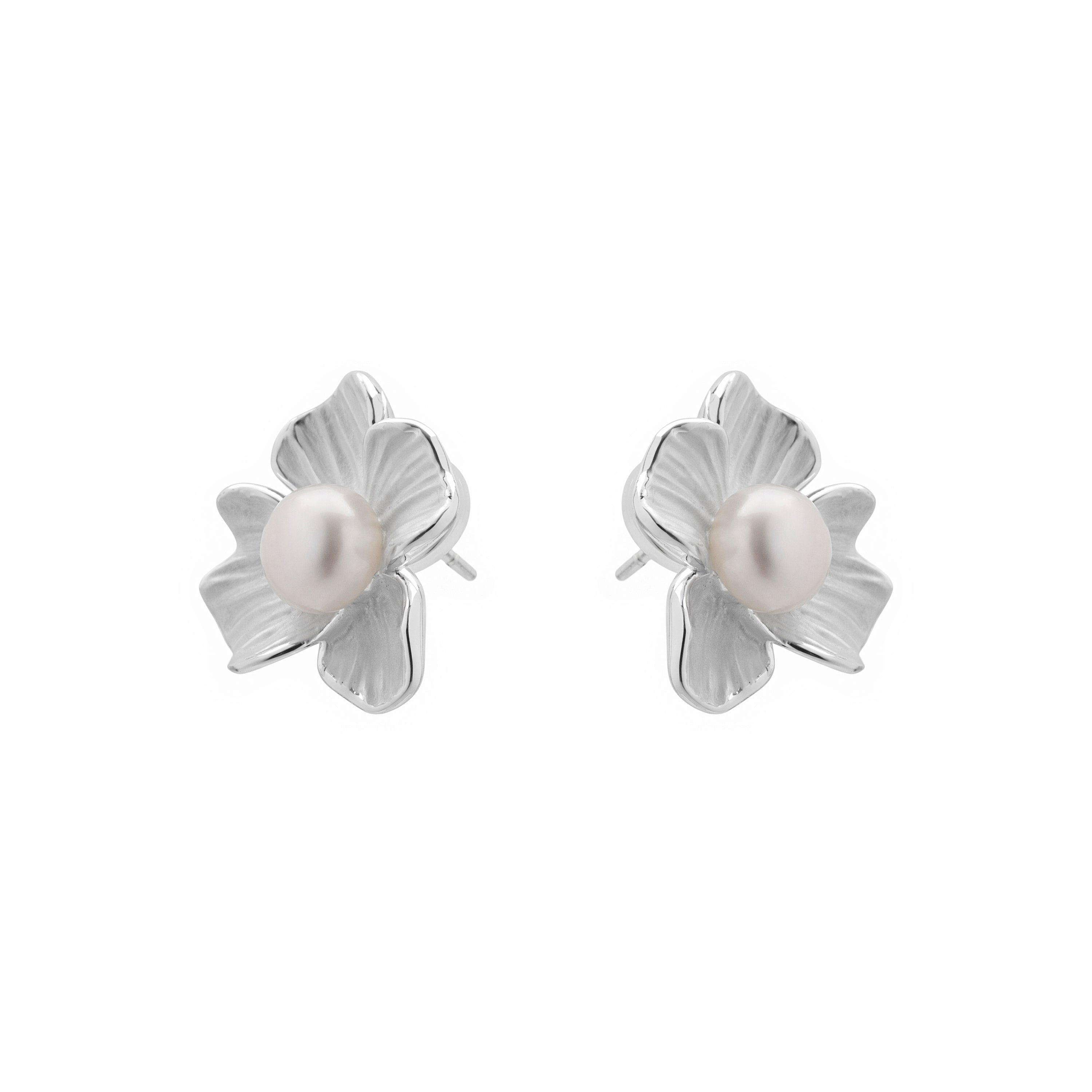 White Pearl Earrings with Silver Finish - Efald