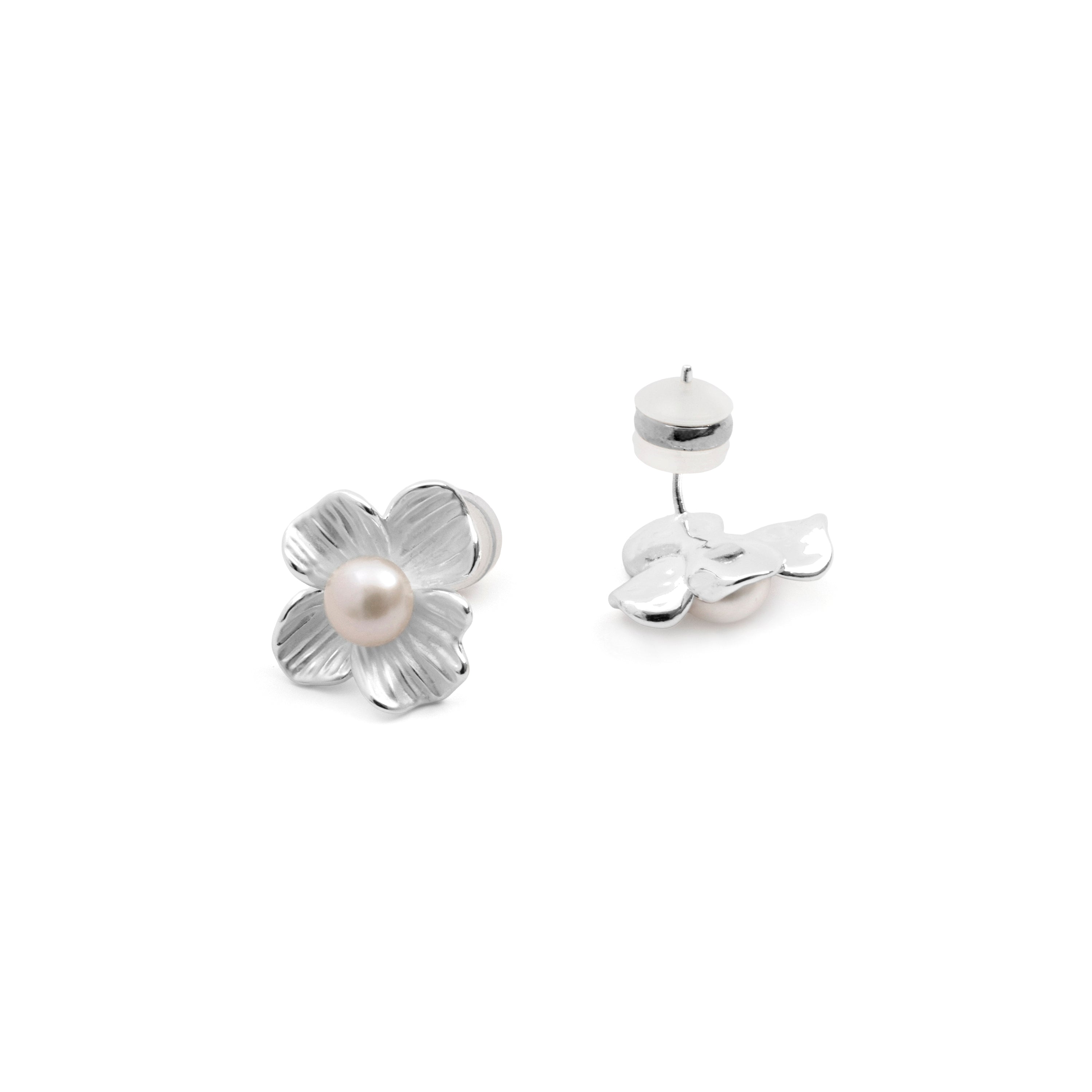 White Pearl Earrings with Silver Finish - Efald