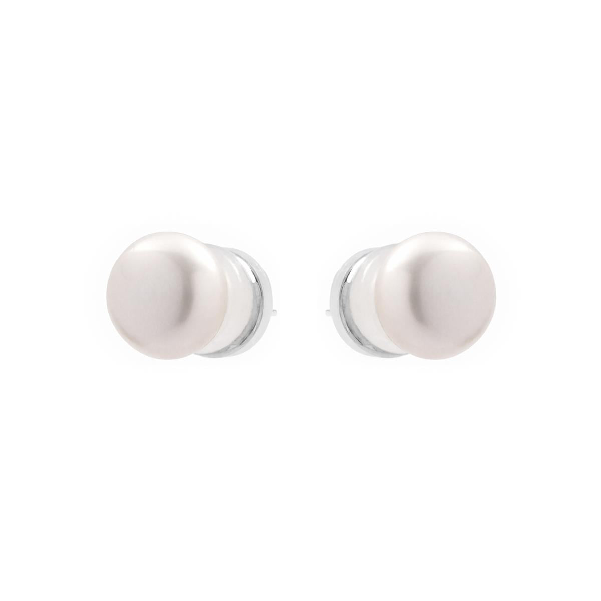 White Pearl Earrings with Silver Finish - Loyah