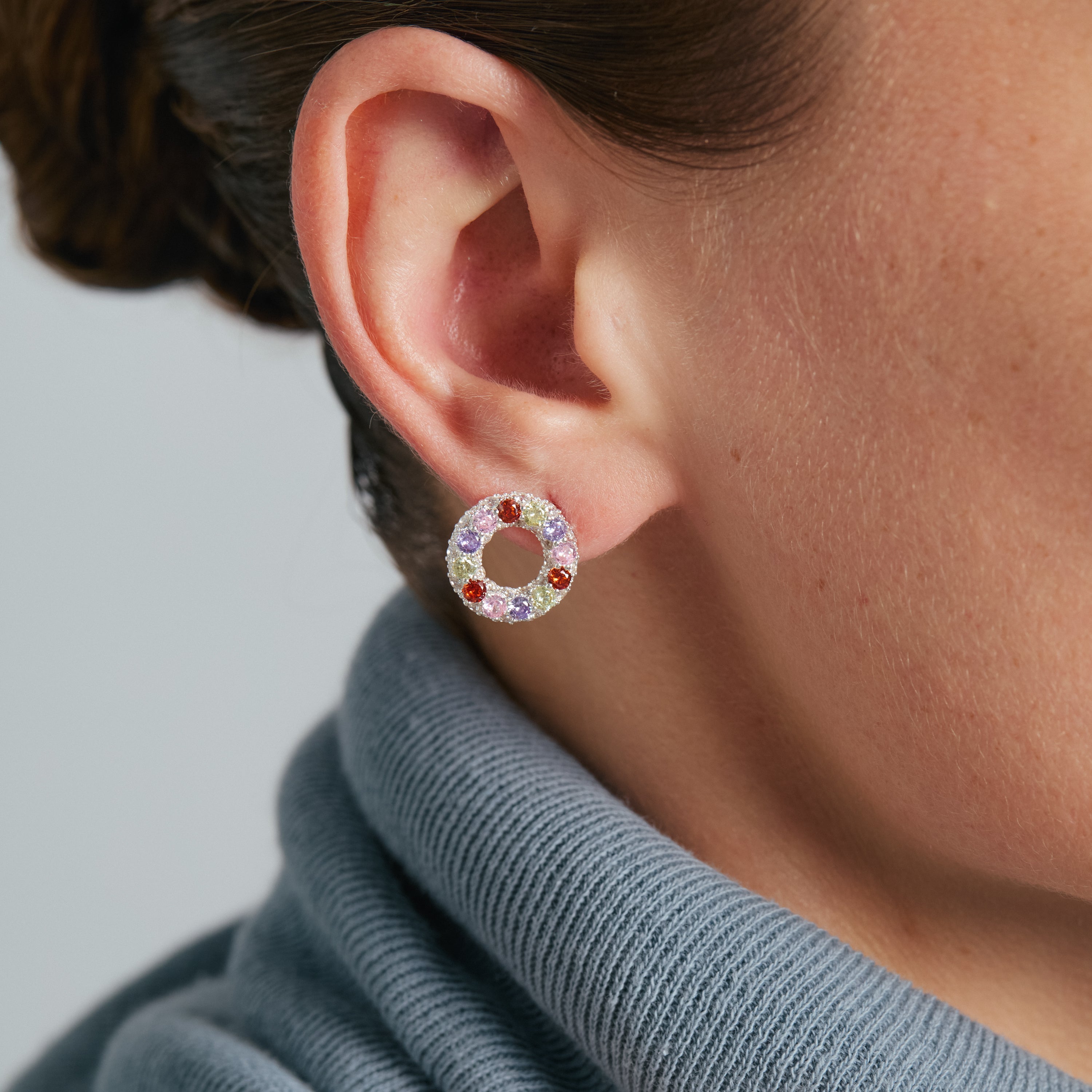 Pendientes de Circonita Multicolor acabado en rodio - Elas