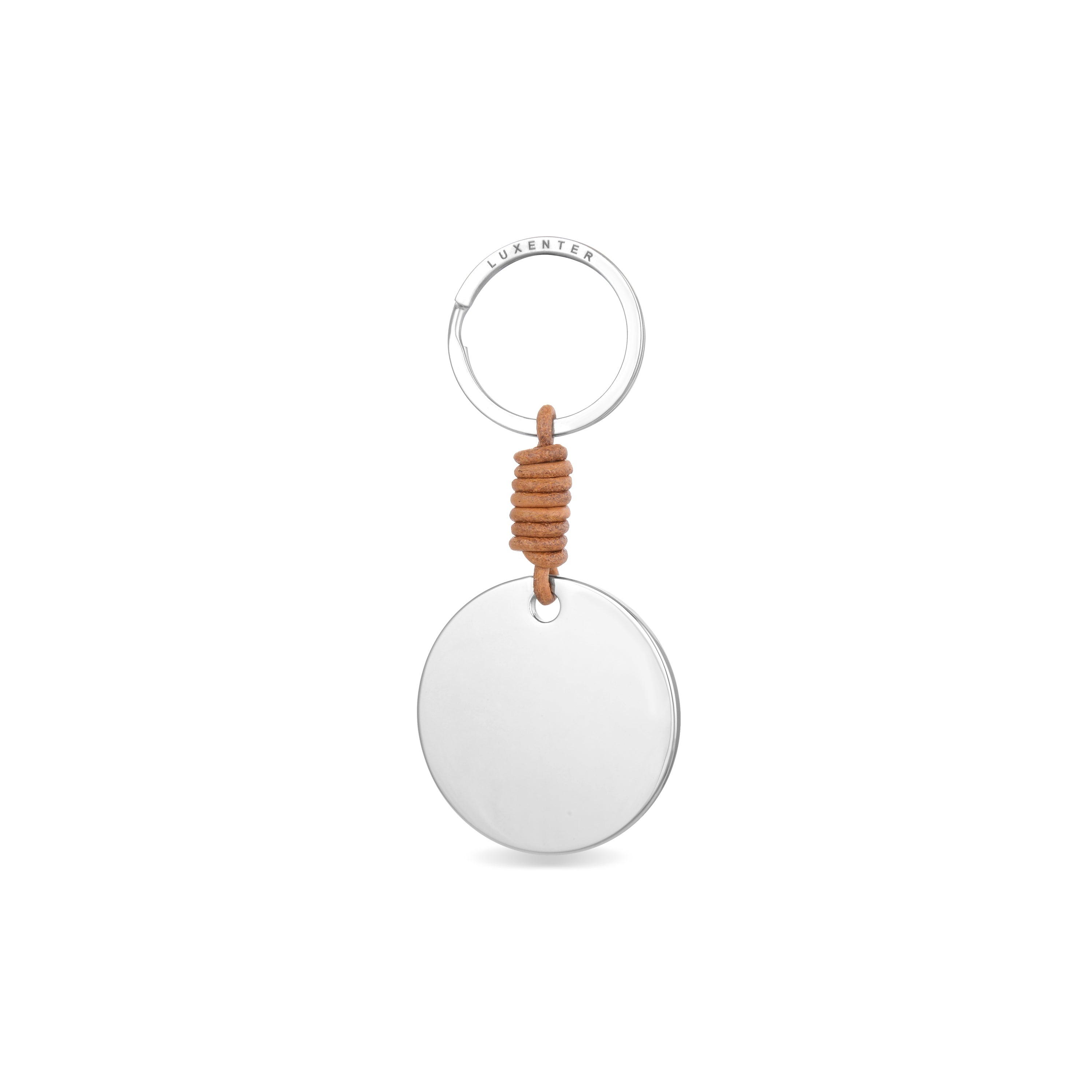 Porte-clés en cuir marron clair finition rhodium - Senakon