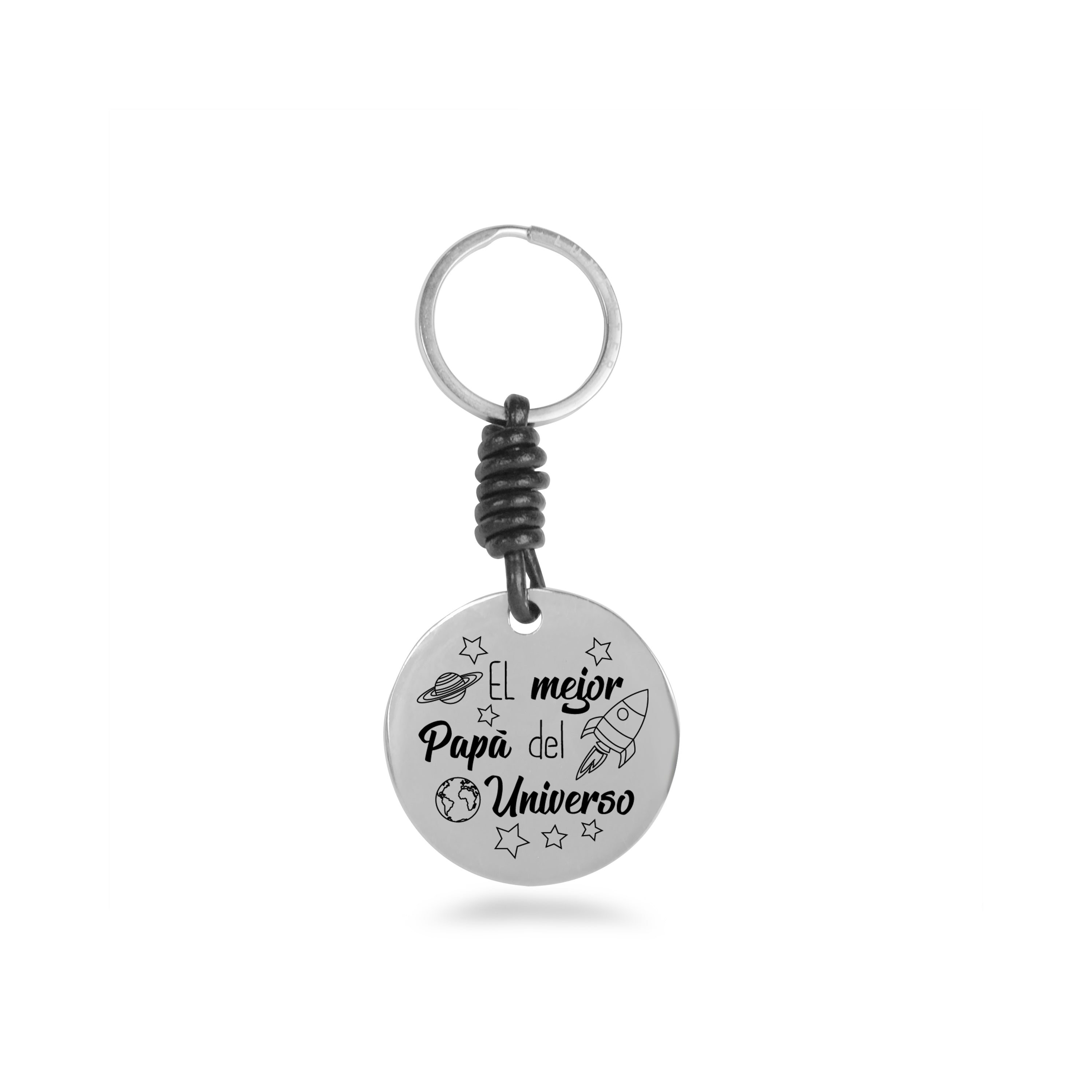Porte-clés en cuir marron foncé finition rhodium - Mon Soleil