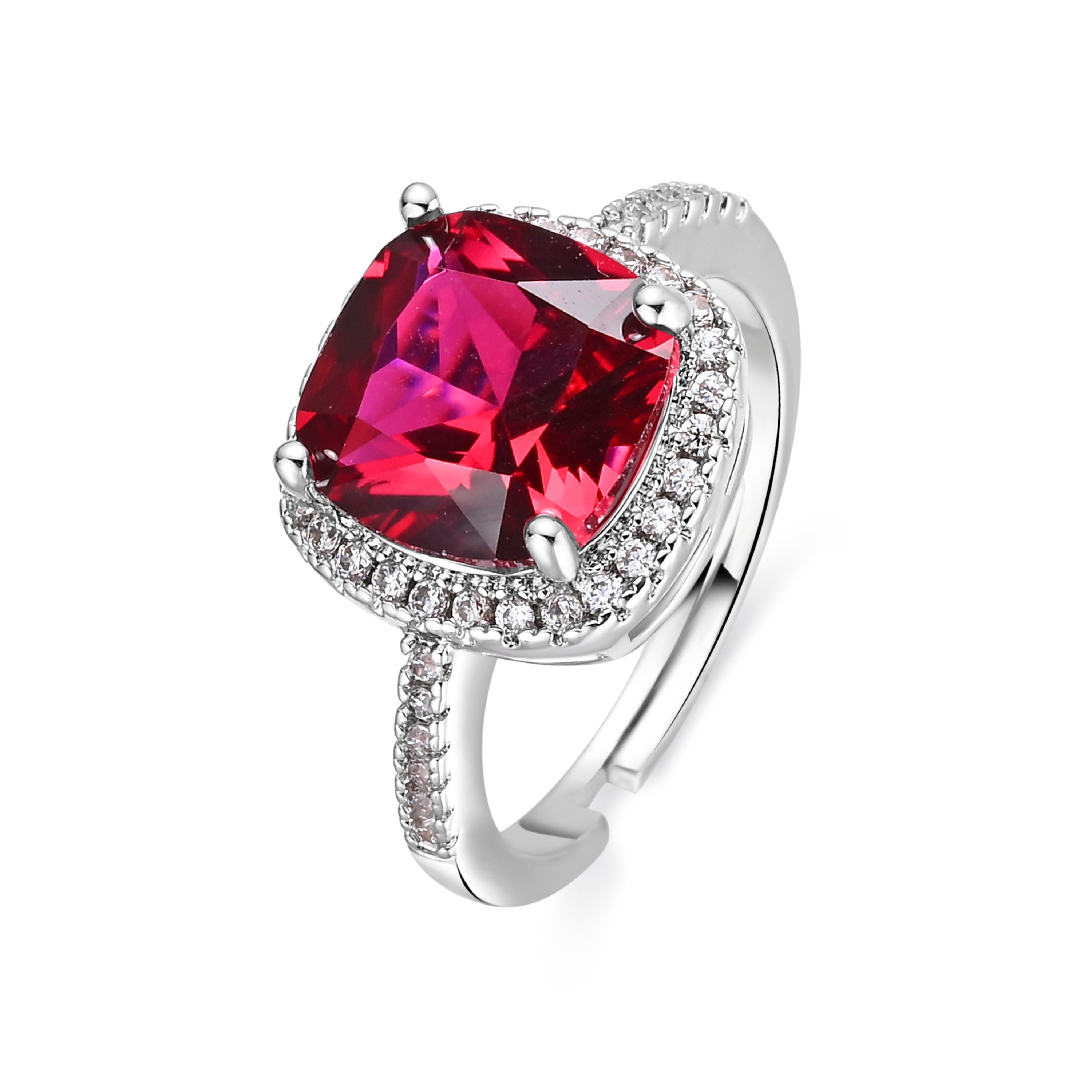 Bague en zirconium rubis finition rhodium - Kada