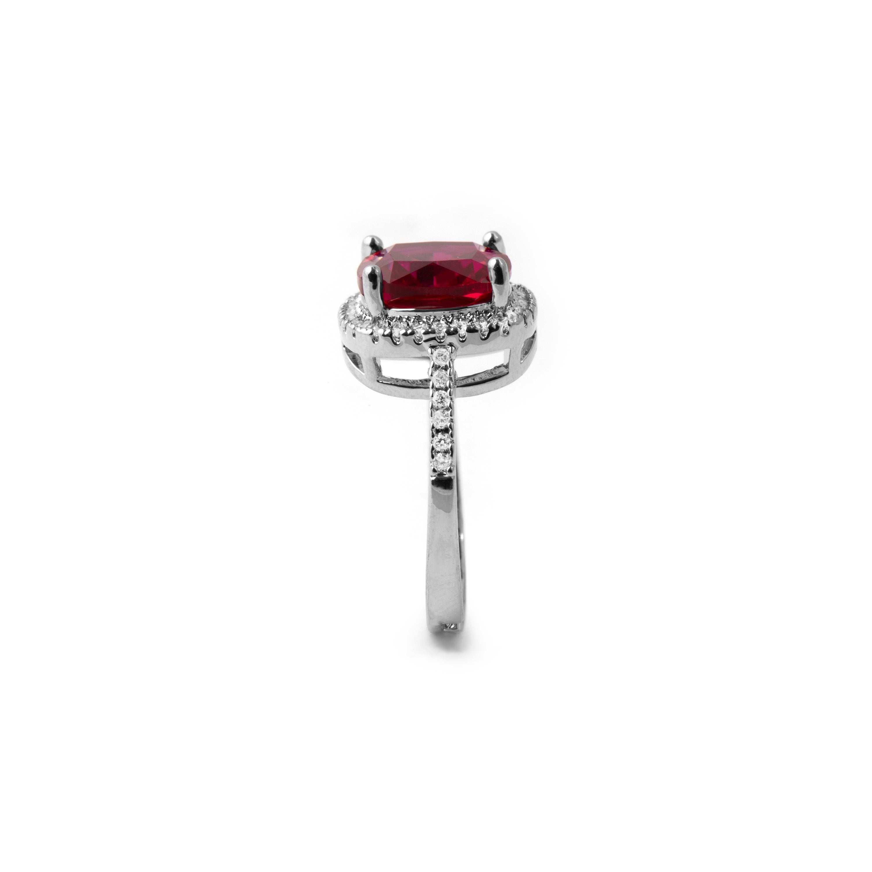 Ruby Cubic Zirconia Ring with Rhodium Finish - Kada