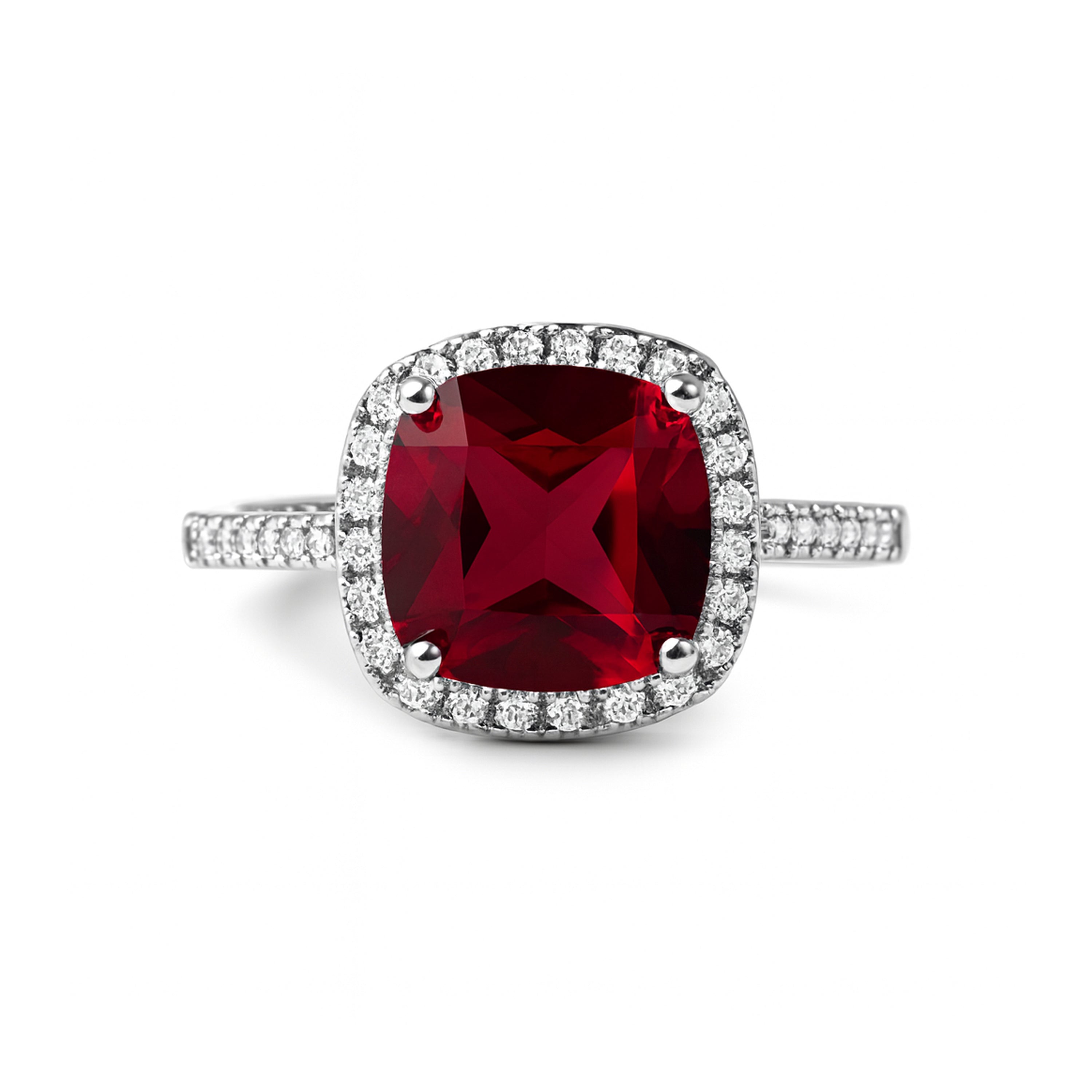 Ruby Cubic Zirconia Ring with Rhodium Finish - Kada