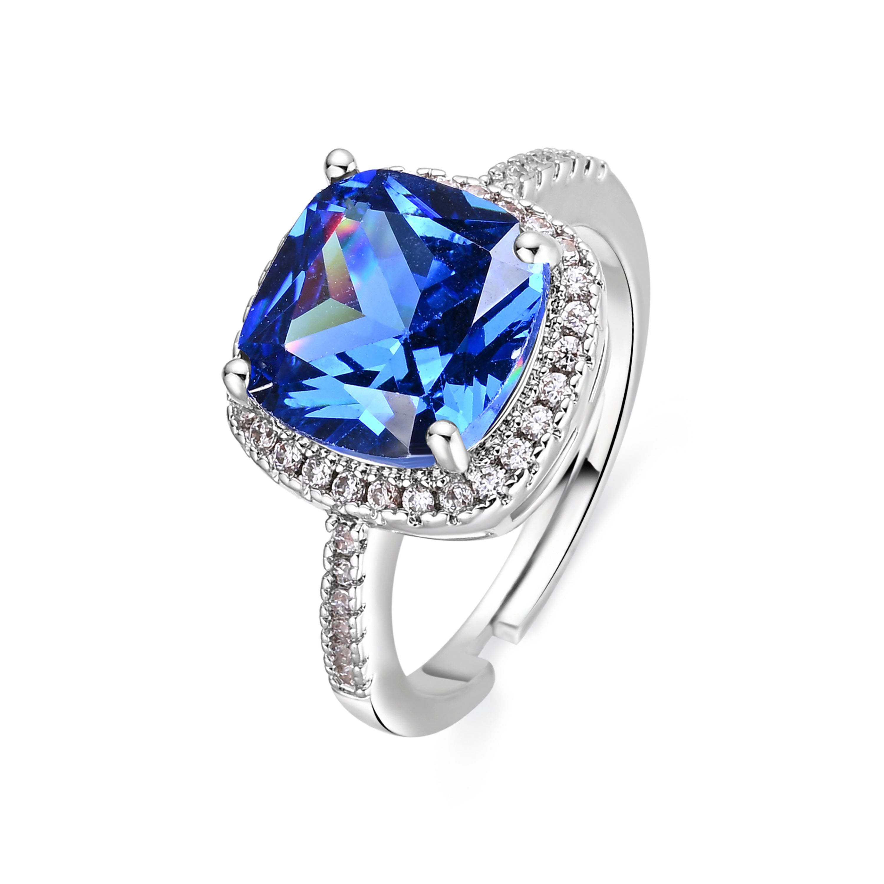 Tanzanite Cubic Zirconia Ring with Rhodium Finish - Kada