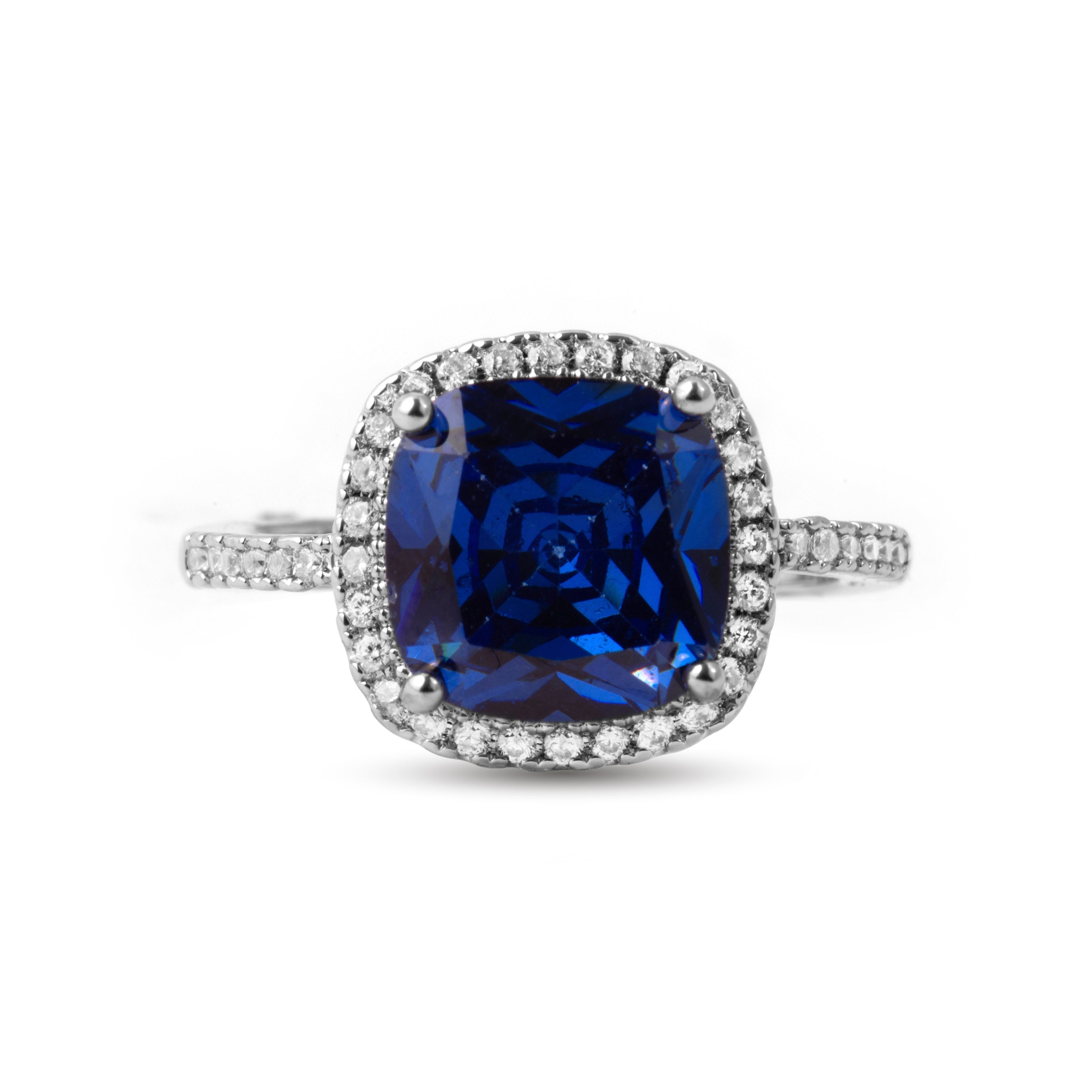 Tanzanite Cubic Zirconia Ring with Rhodium Finish - Kada