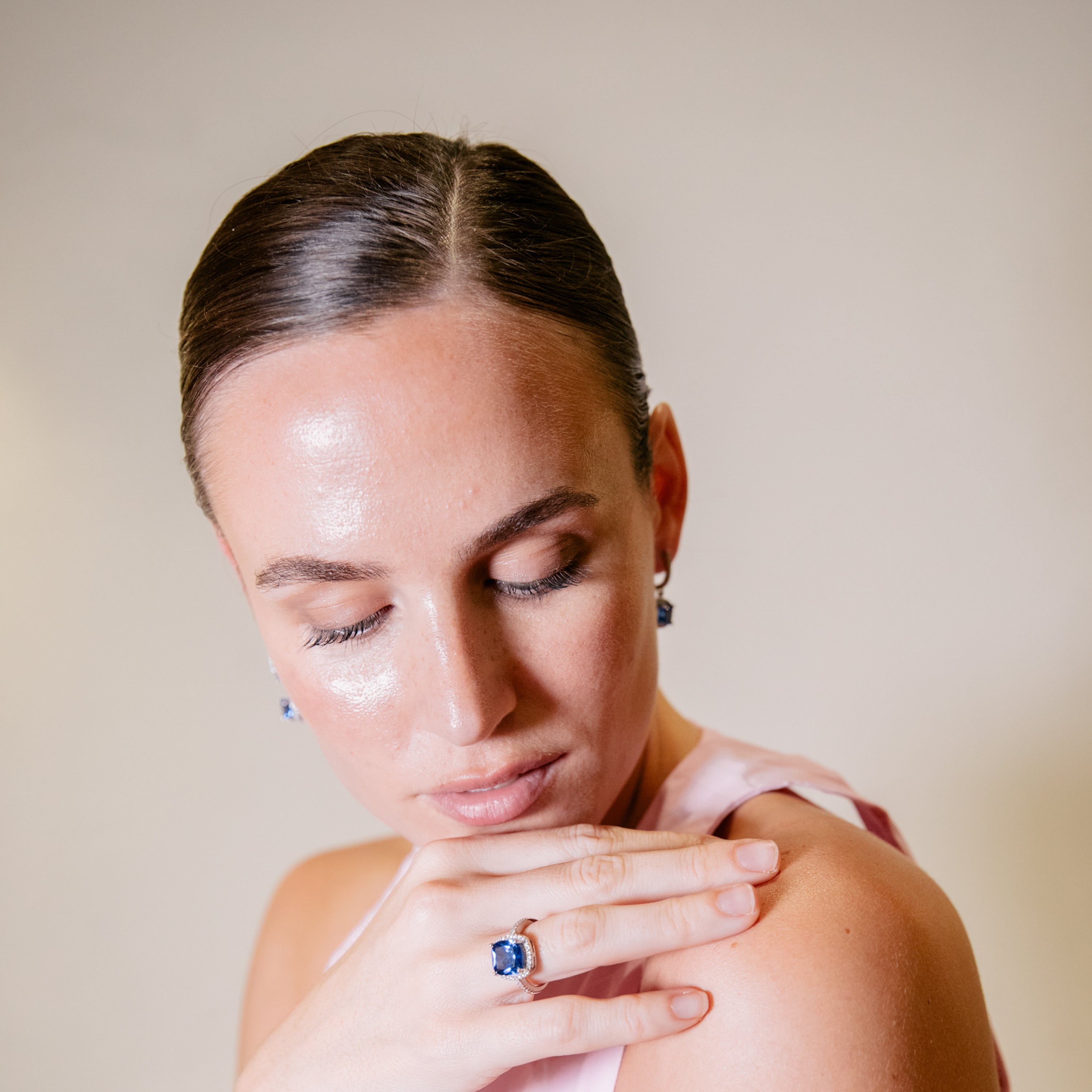 Tanzanite Cubic Zirconia Ring with Rhodium Finish - Kada