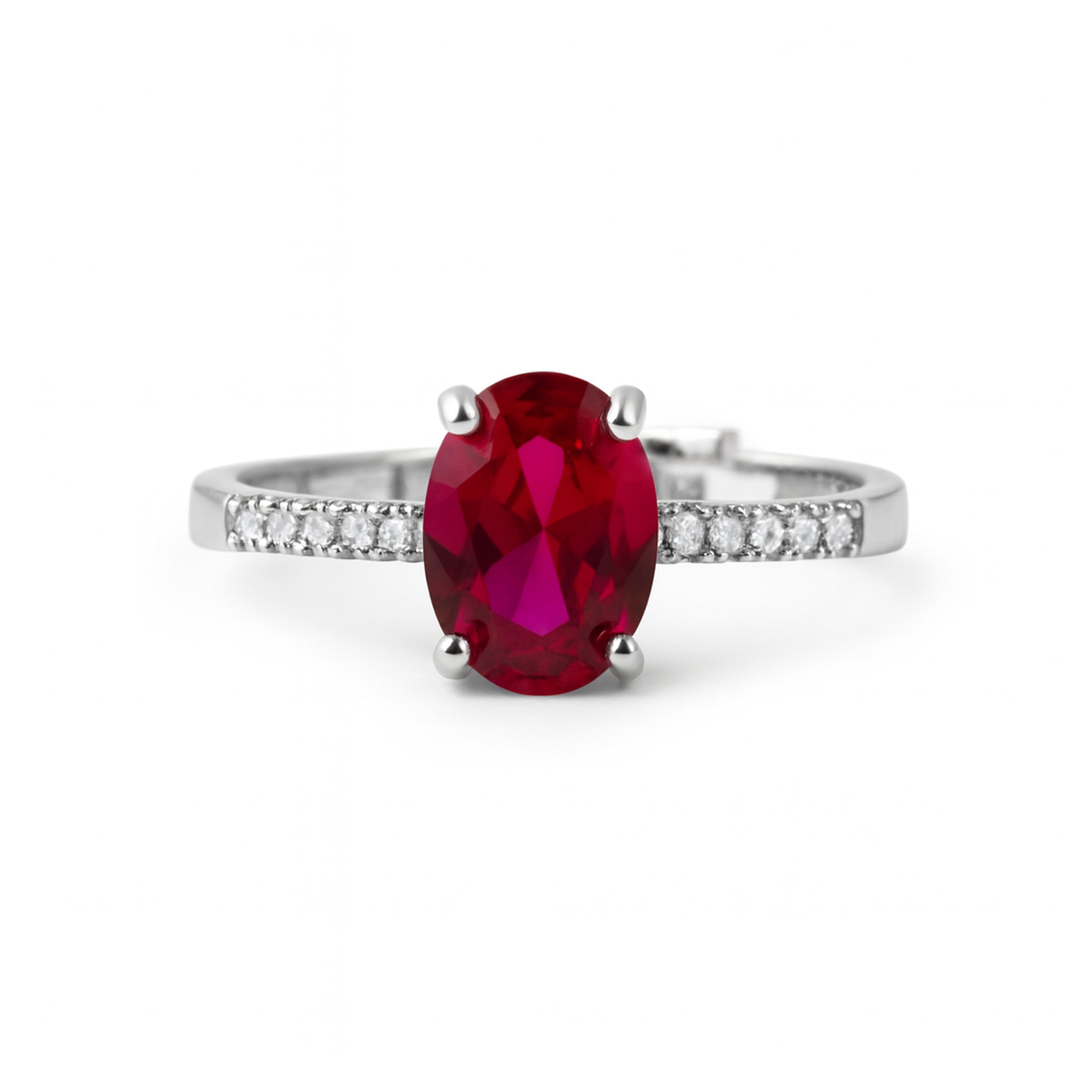 Rubin Zirkonia Ring mit Rhodium-Finish - Misze