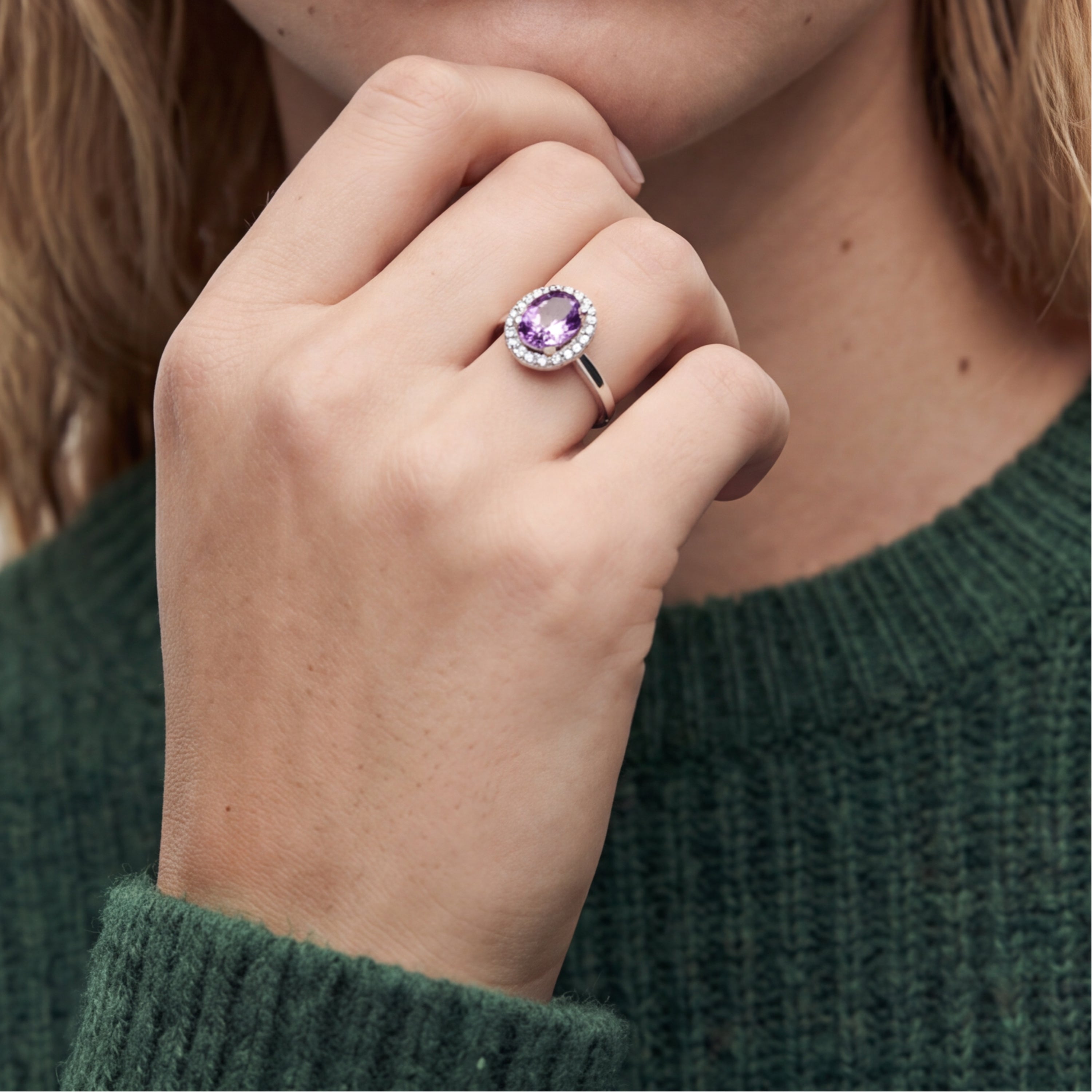 Rhodium-finish amethyst cubic zirconia ring - Vadruk