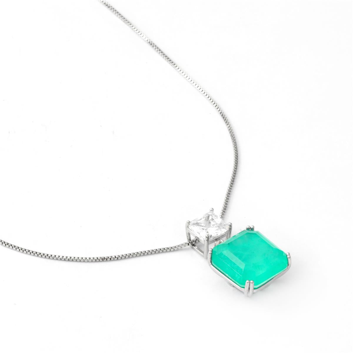 Collar de Cuarzo Hidrotermal Verde Paraiba Acabado En Plata - Bodet