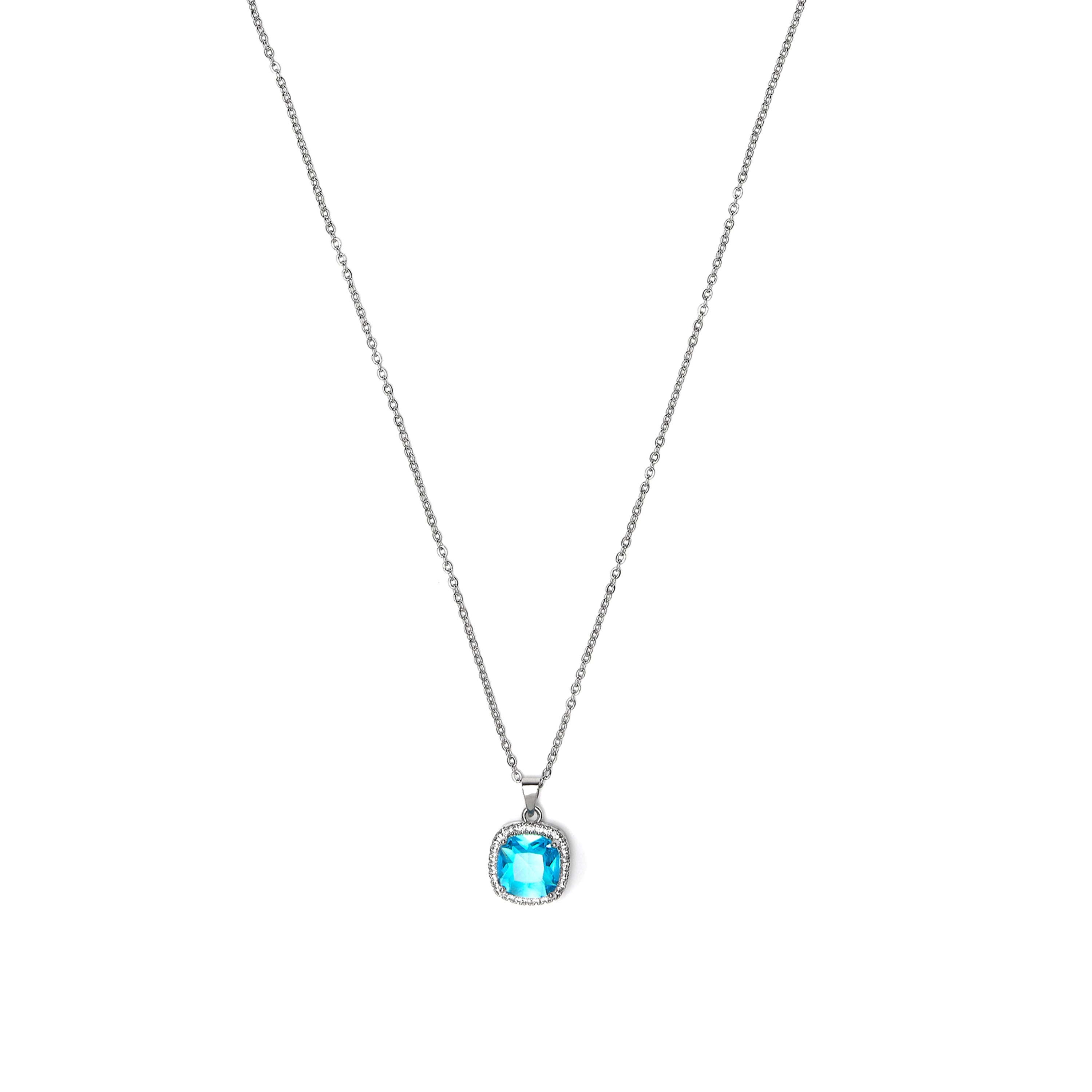 Collier avec zircon topaze bleue finition argent - Kada