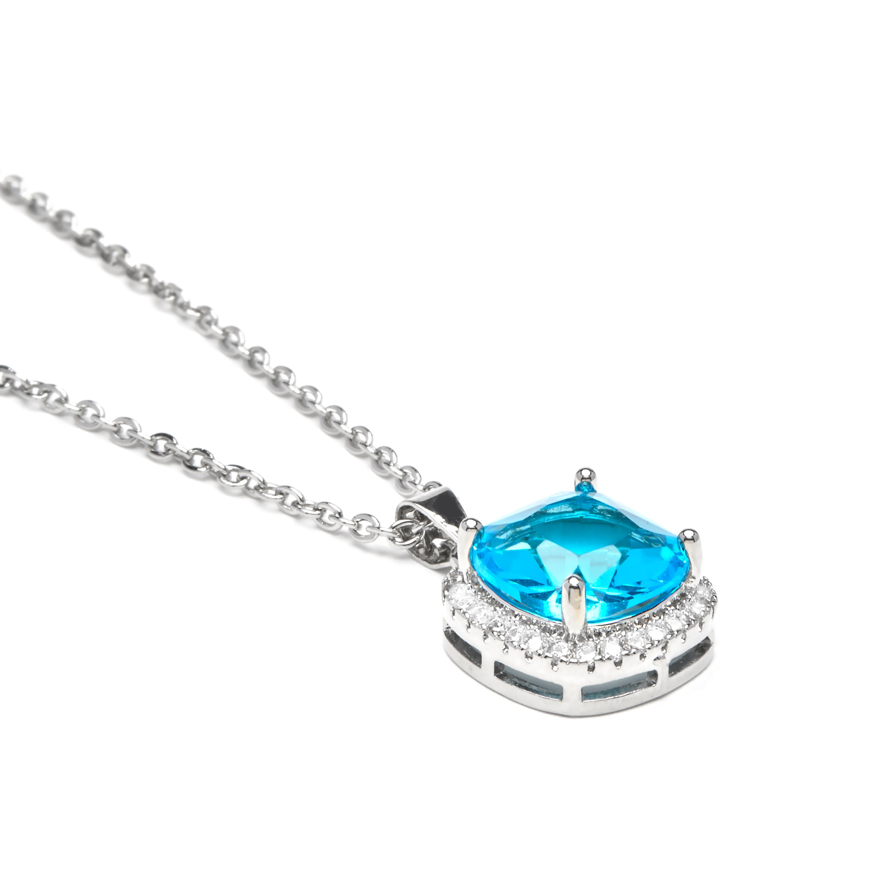 Blue Topaz Zirconia Necklace with Silver Finish - Kada