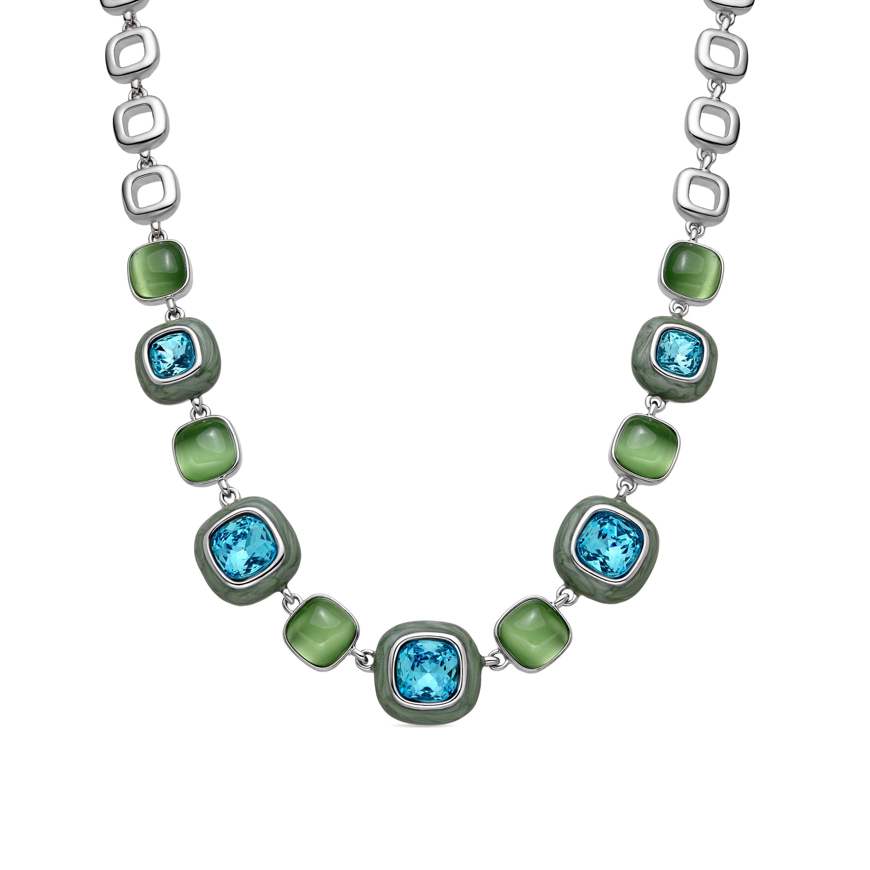 Halskette mit blauem Kristall und Silberfinish - Drogolo