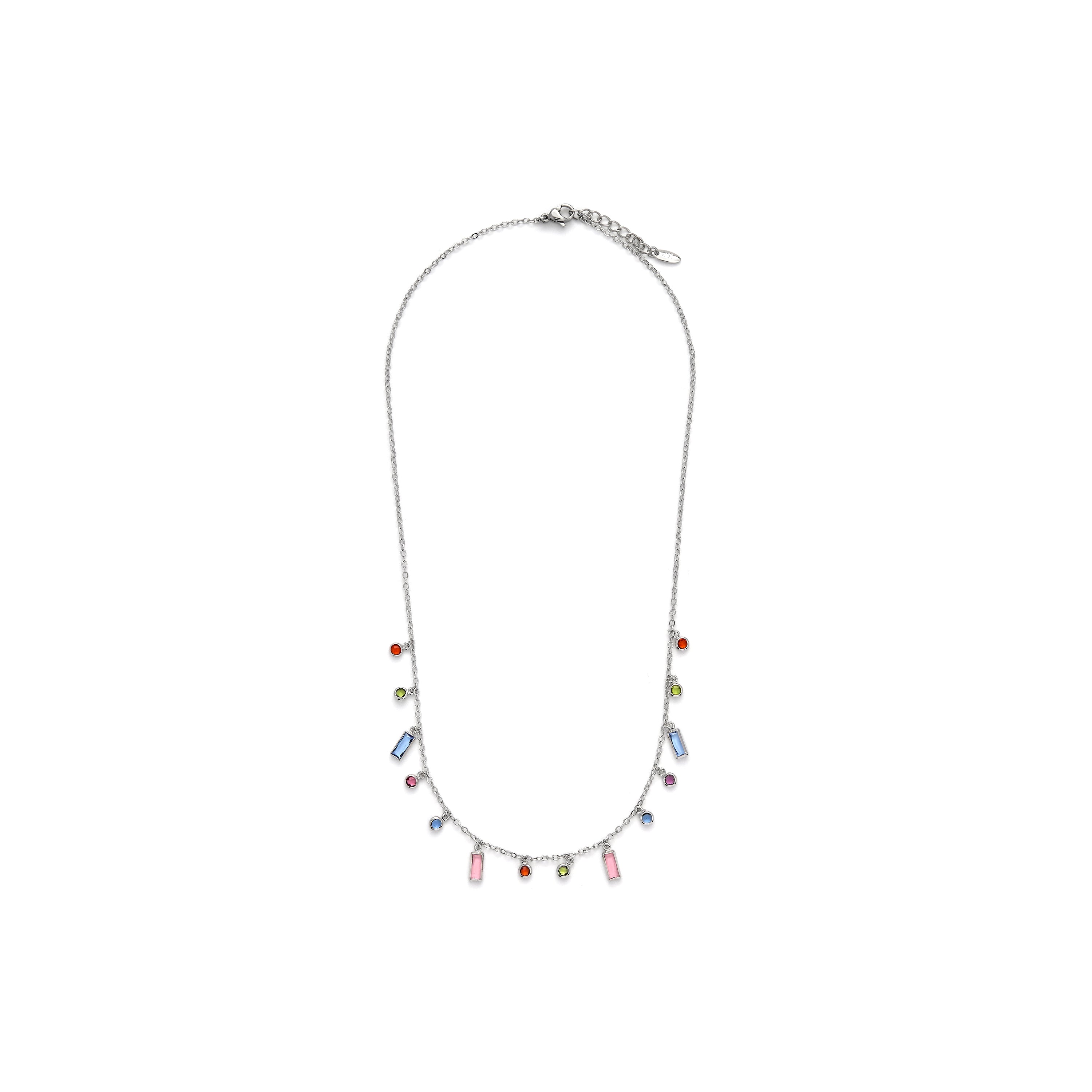 Collier en zircon multicolore finition rhodium - Thoy