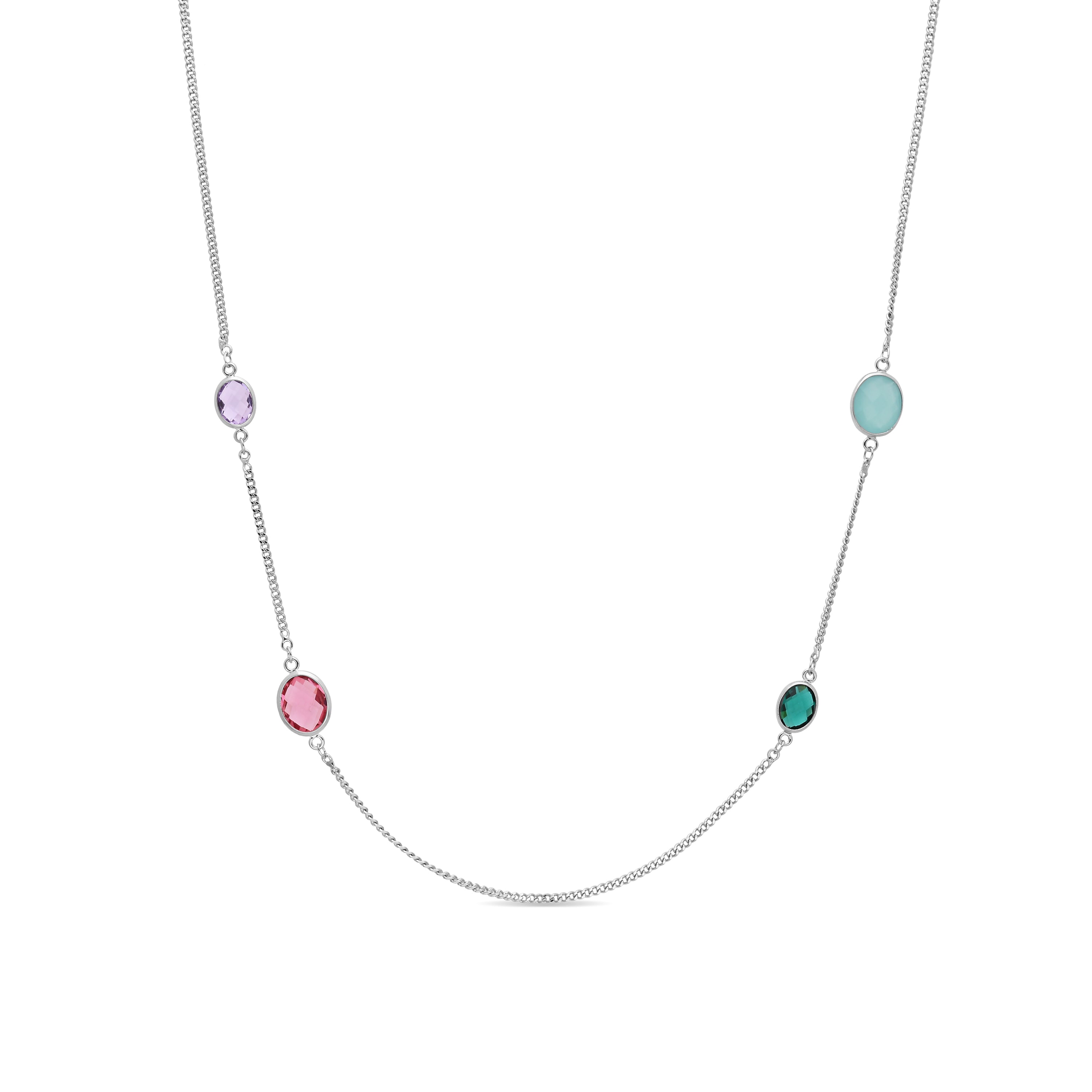 Multicolor Cubic Zirconia Necklace with Rhodium Finish - Nodiya