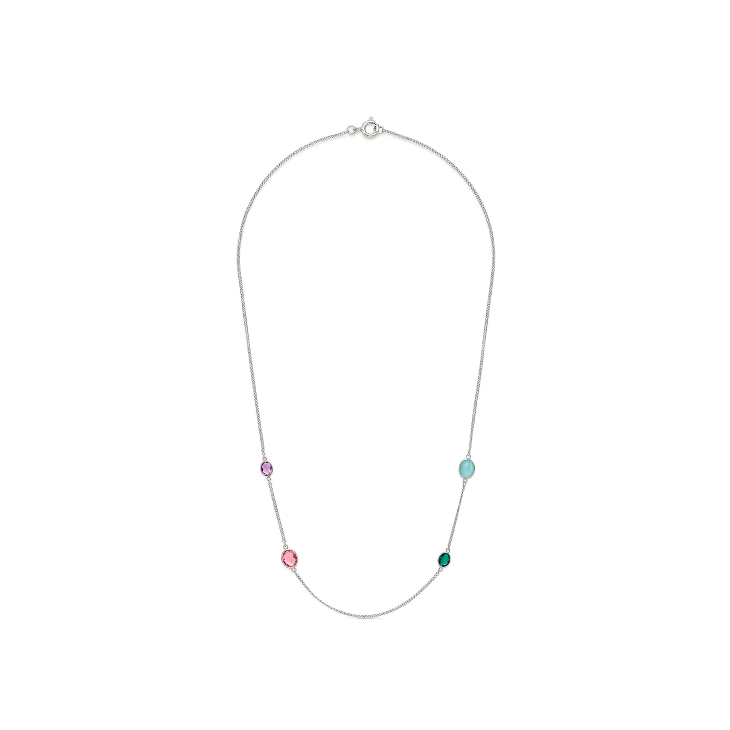 Multicolor Cubic Zirconia Necklace with Rhodium Finish - Nodiya