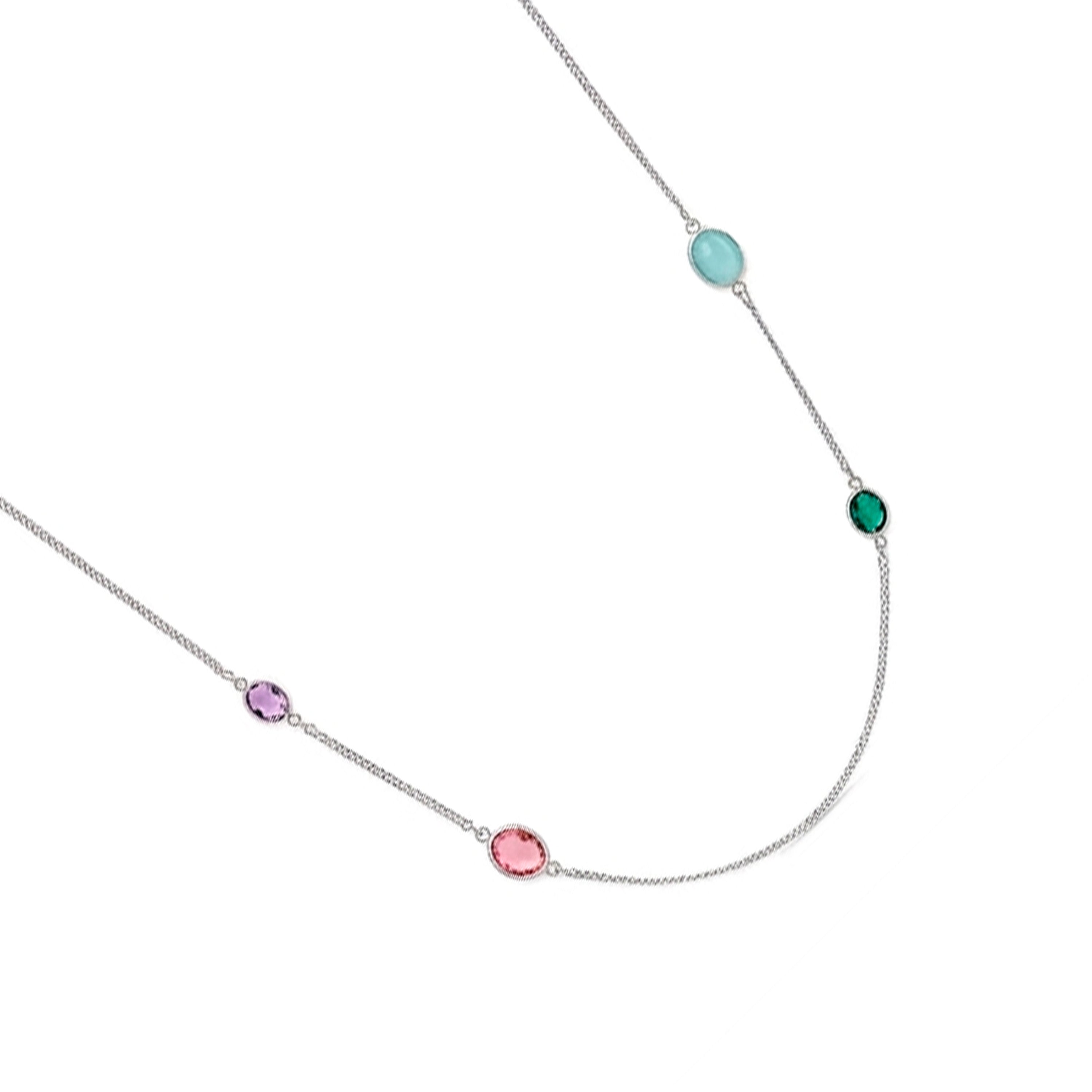 Multicolor Cubic Zirconia Necklace with Rhodium Finish - Nodiya