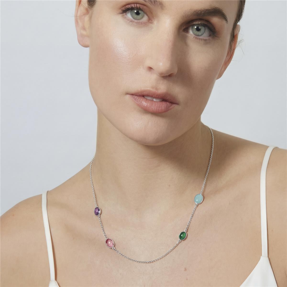 Multicolor Cubic Zirconia Necklace with Rhodium Finish - Nodiya